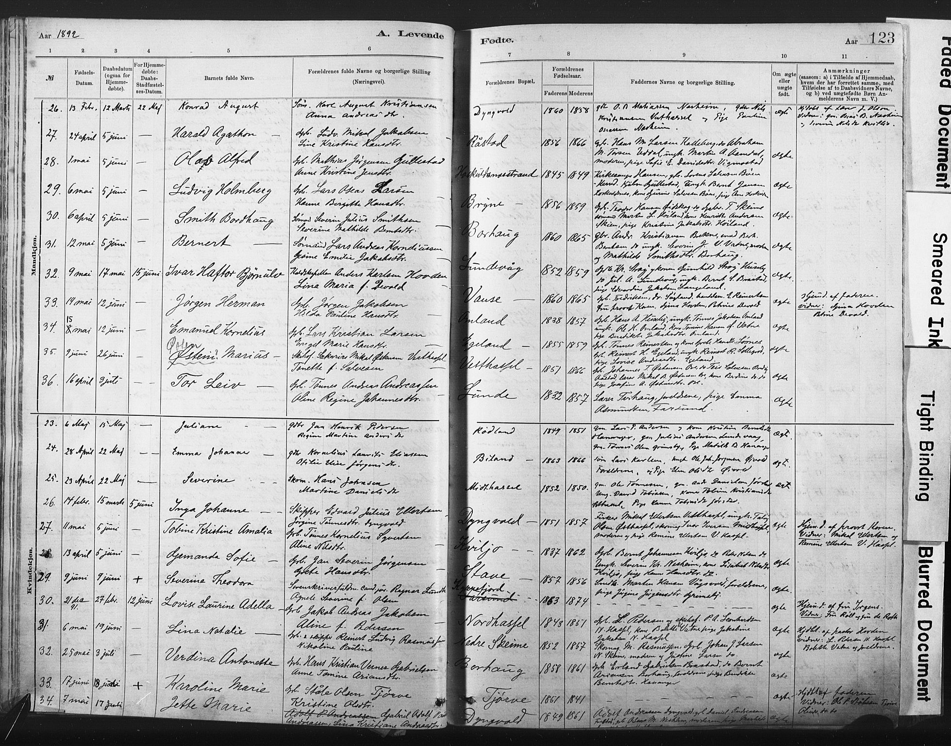 Lista sokneprestkontor, AV/SAK-1111-0027/F/Fa/L0012: Parish register (official) no. A 12, 1879-1903, p. 123