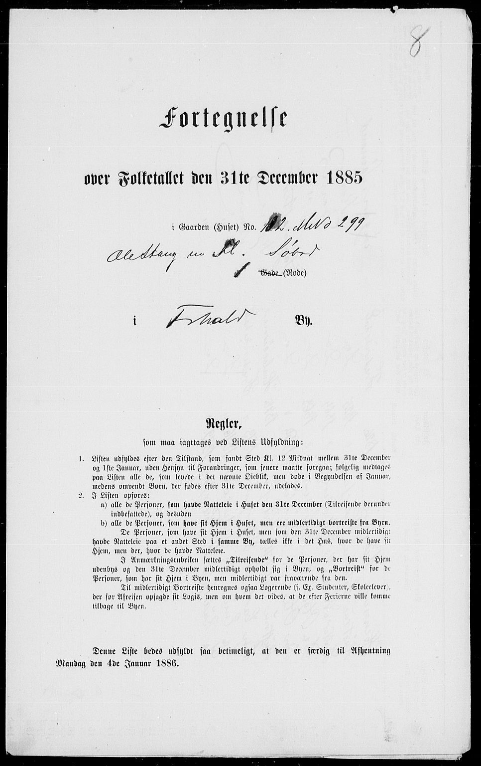 RA, 1885 census for 0101 Fredrikshald, 1885, p. 40