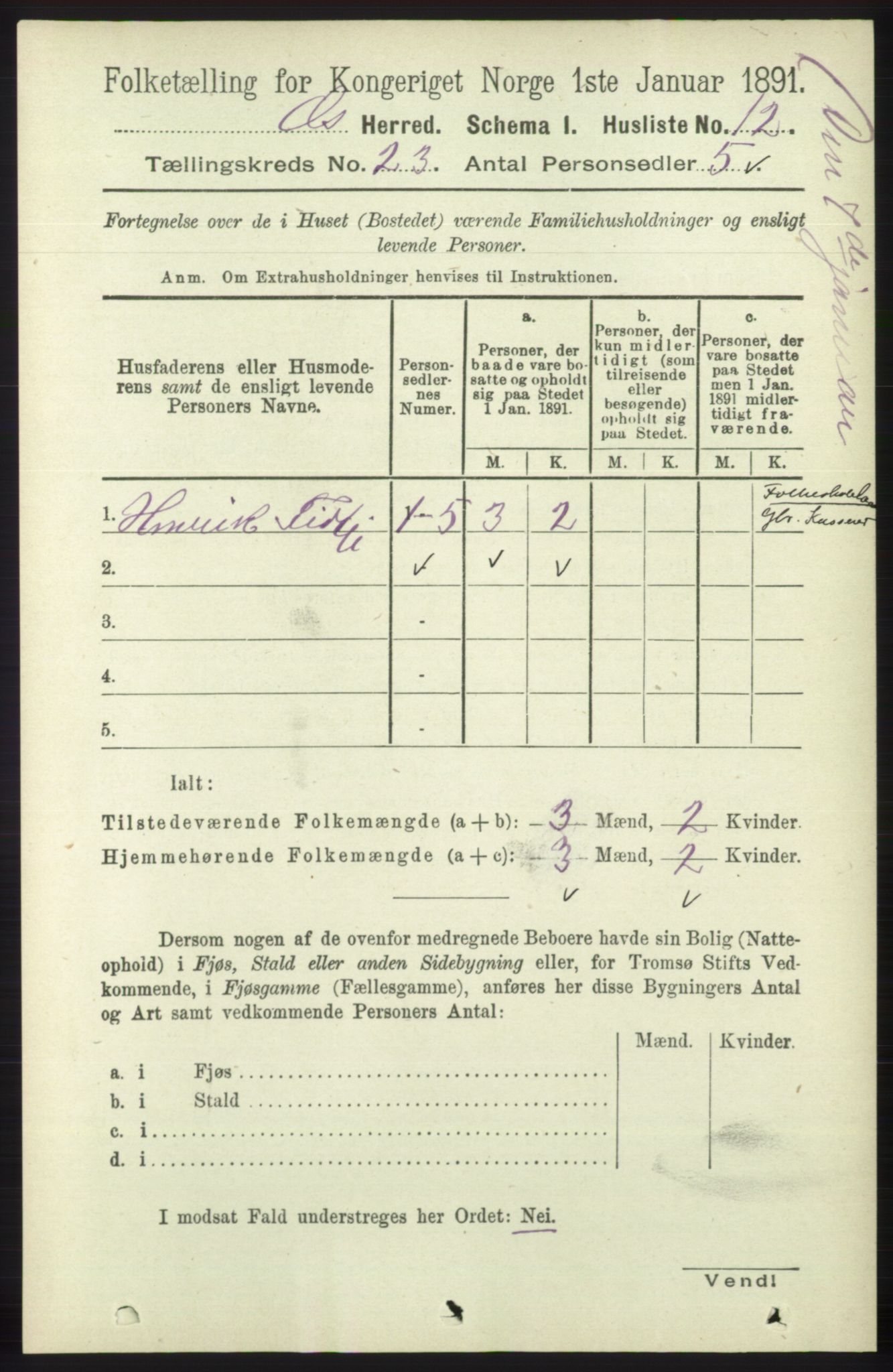 RA, 1891 census for 1243 Os, 1891, p. 5058