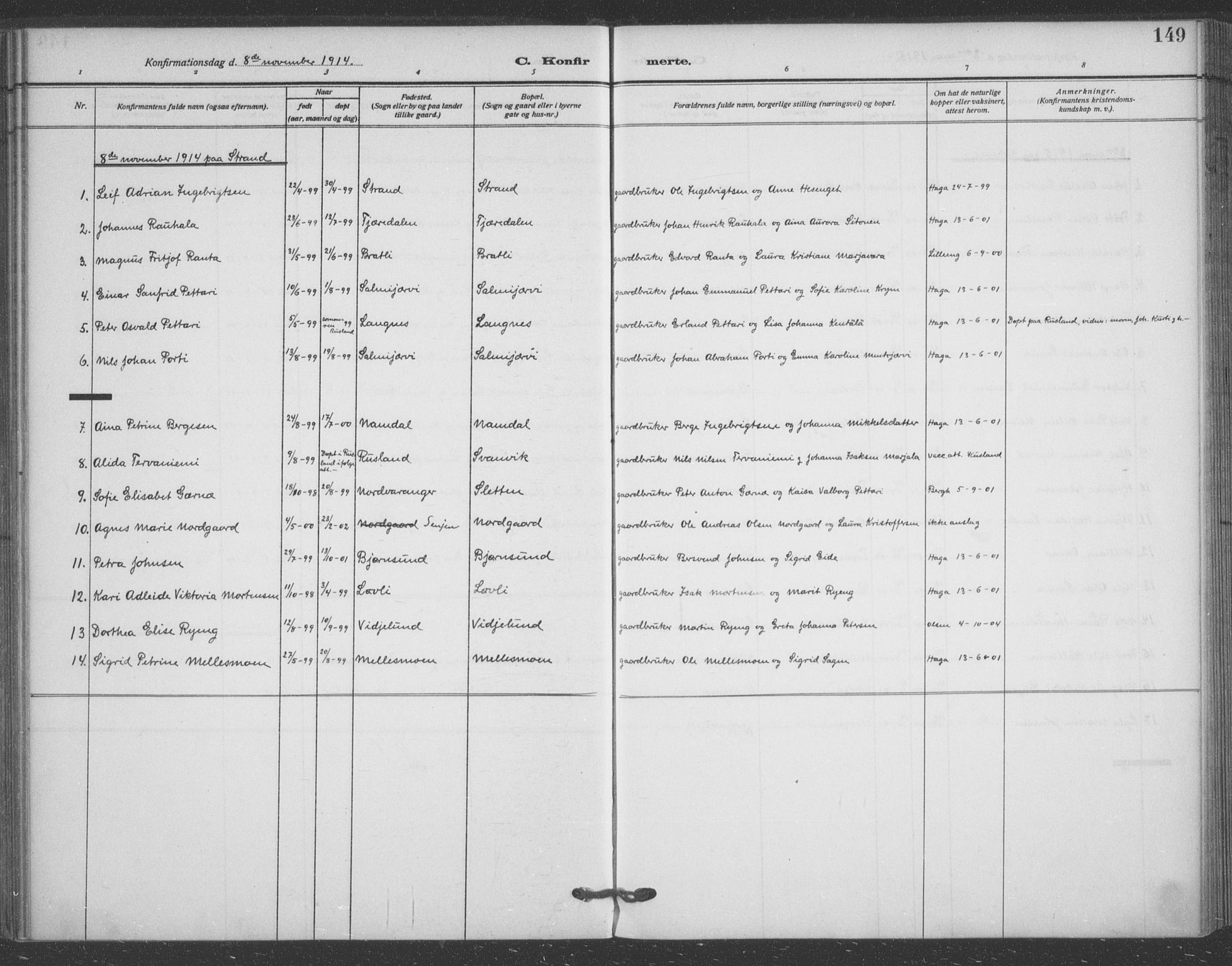 Sør-Varanger sokneprestkontor, SATØ/S-1331/H/Ha/L0005kirke: Parish register (official) no. 5, 1909-1919, p. 149