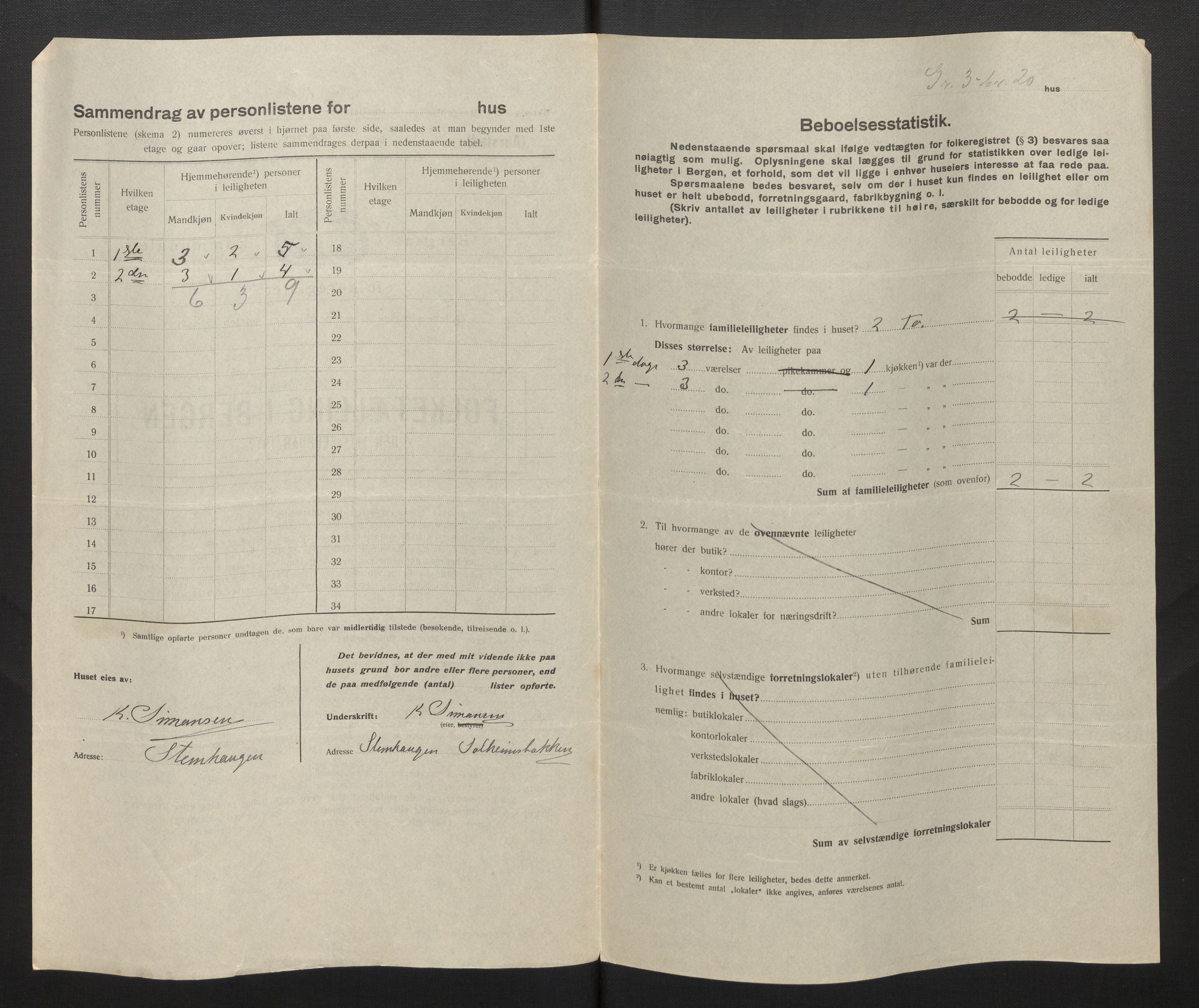 SAB, Municipal Census 1917 for Bergen, 1917, p. 46914