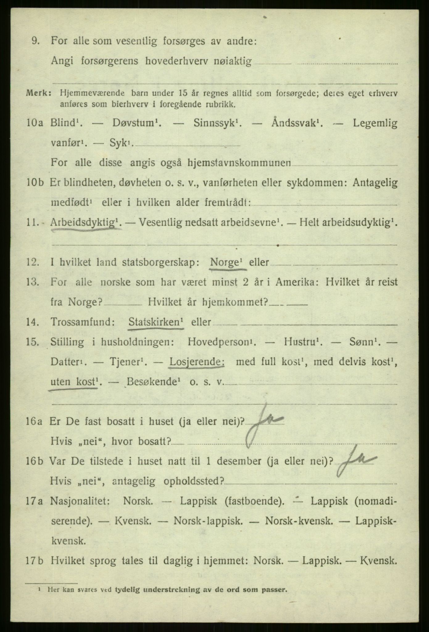 SATØ, 1920 census for Berg, 1920, p. 836