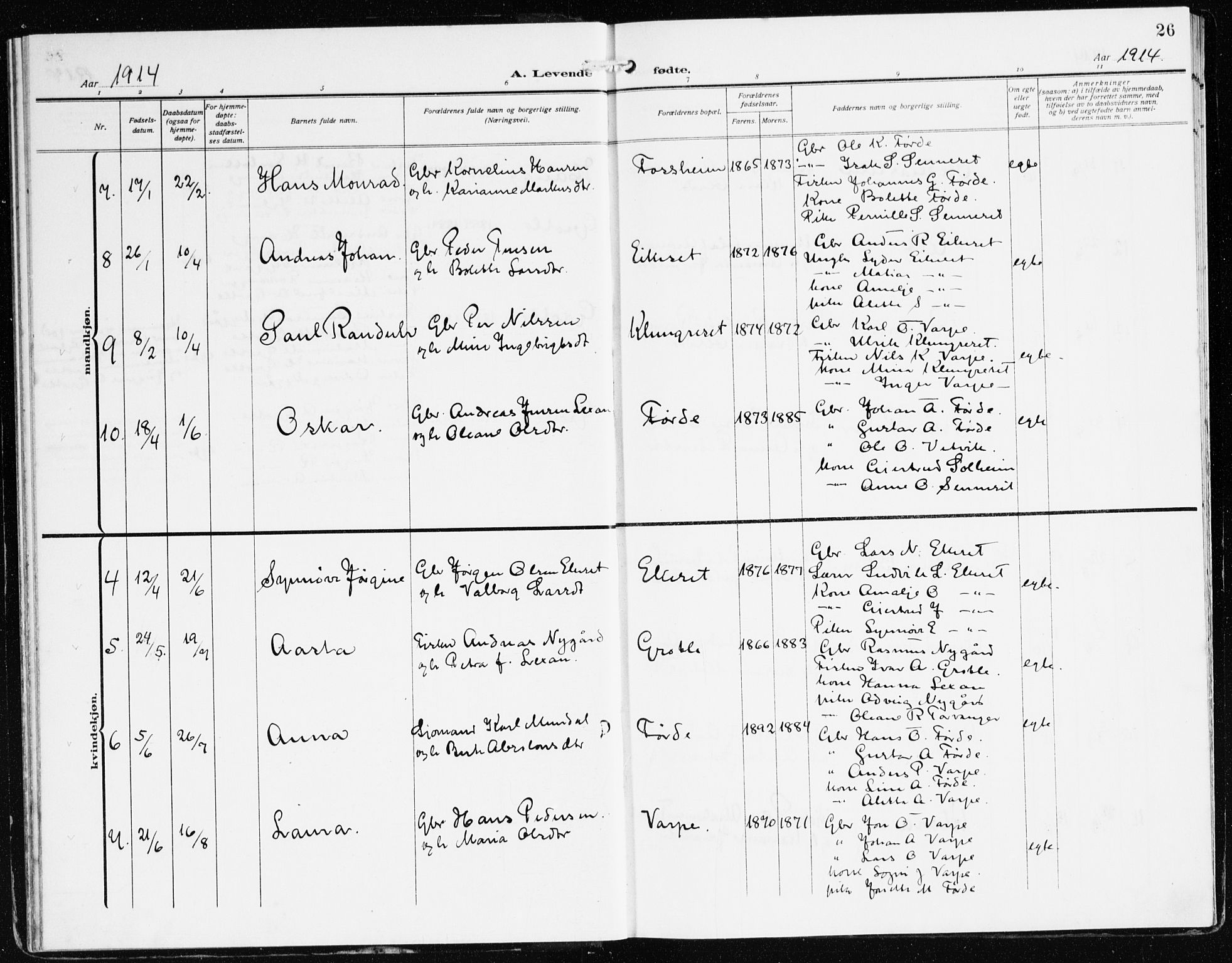 Bremanger sokneprestembete, AV/SAB-A-82201/H/Haa/Haac/L0001: Parish register (official) no. C 1, 1908-1921, p. 26