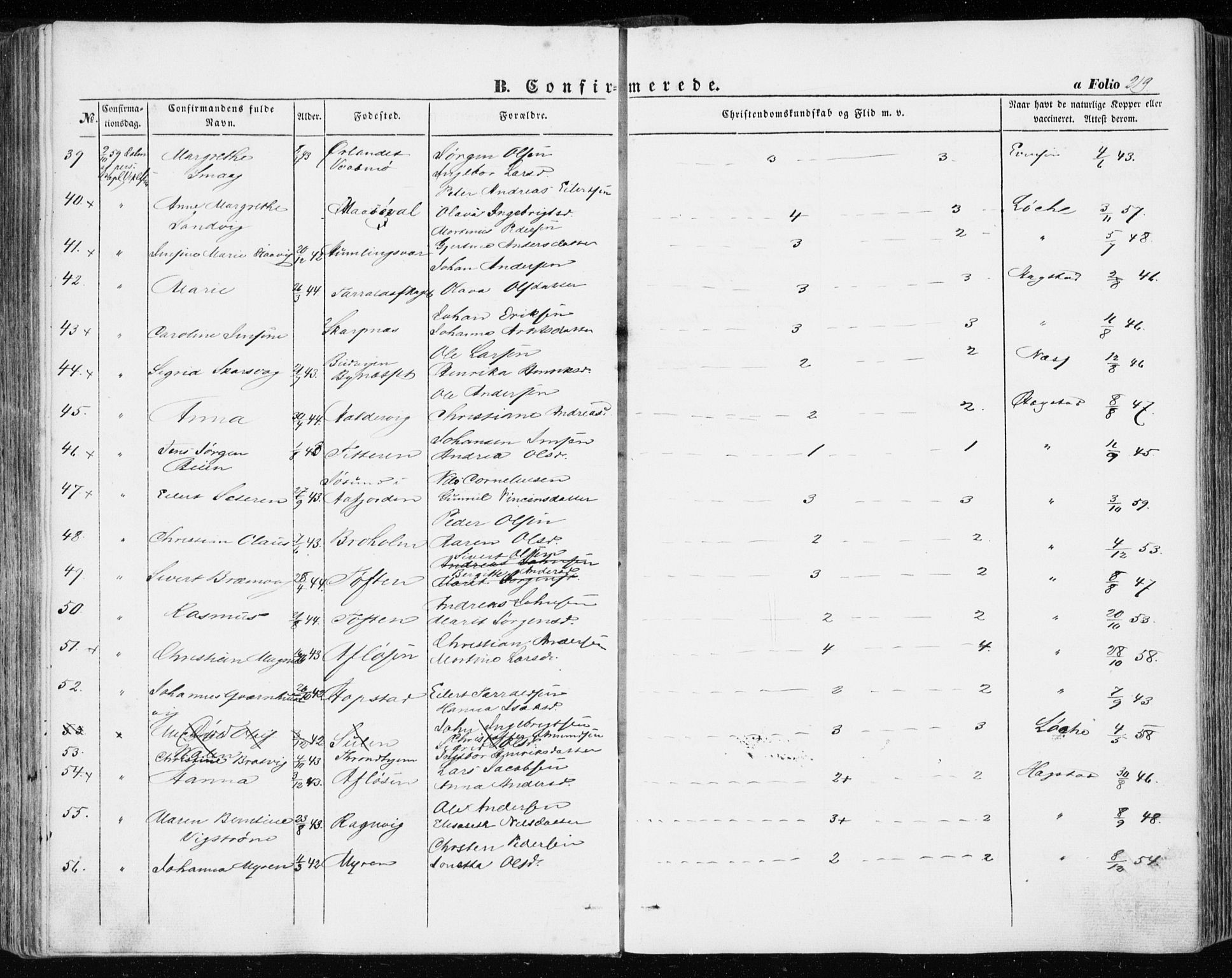 Ministerialprotokoller, klokkerbøker og fødselsregistre - Sør-Trøndelag, AV/SAT-A-1456/634/L0530: Parish register (official) no. 634A06, 1852-1860, p. 219