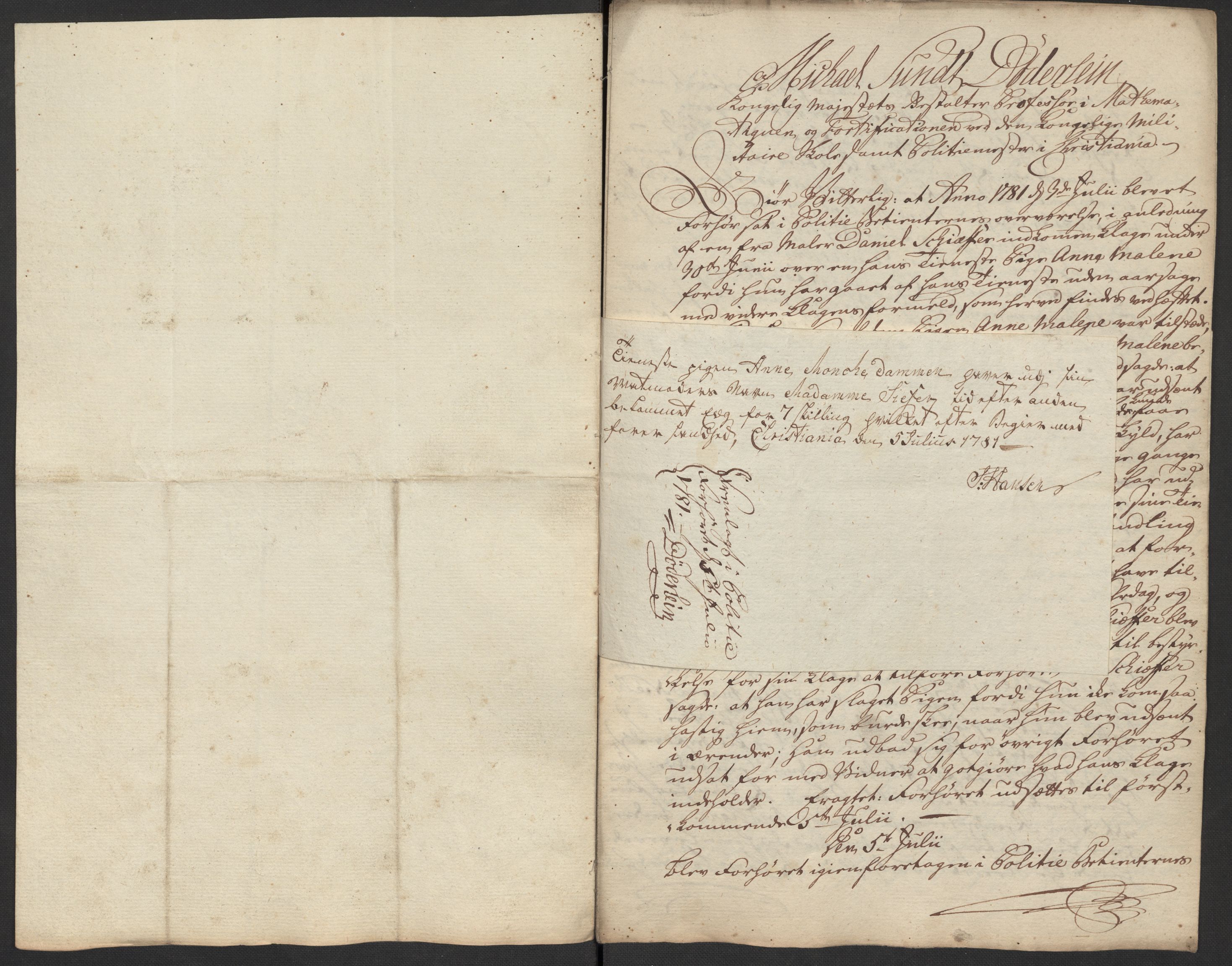 Oslo politidistrikt, AV/SAO-A-10085/D/Da/L0003: Innkomne brev, pro memoria m.v., 1781, p. 222