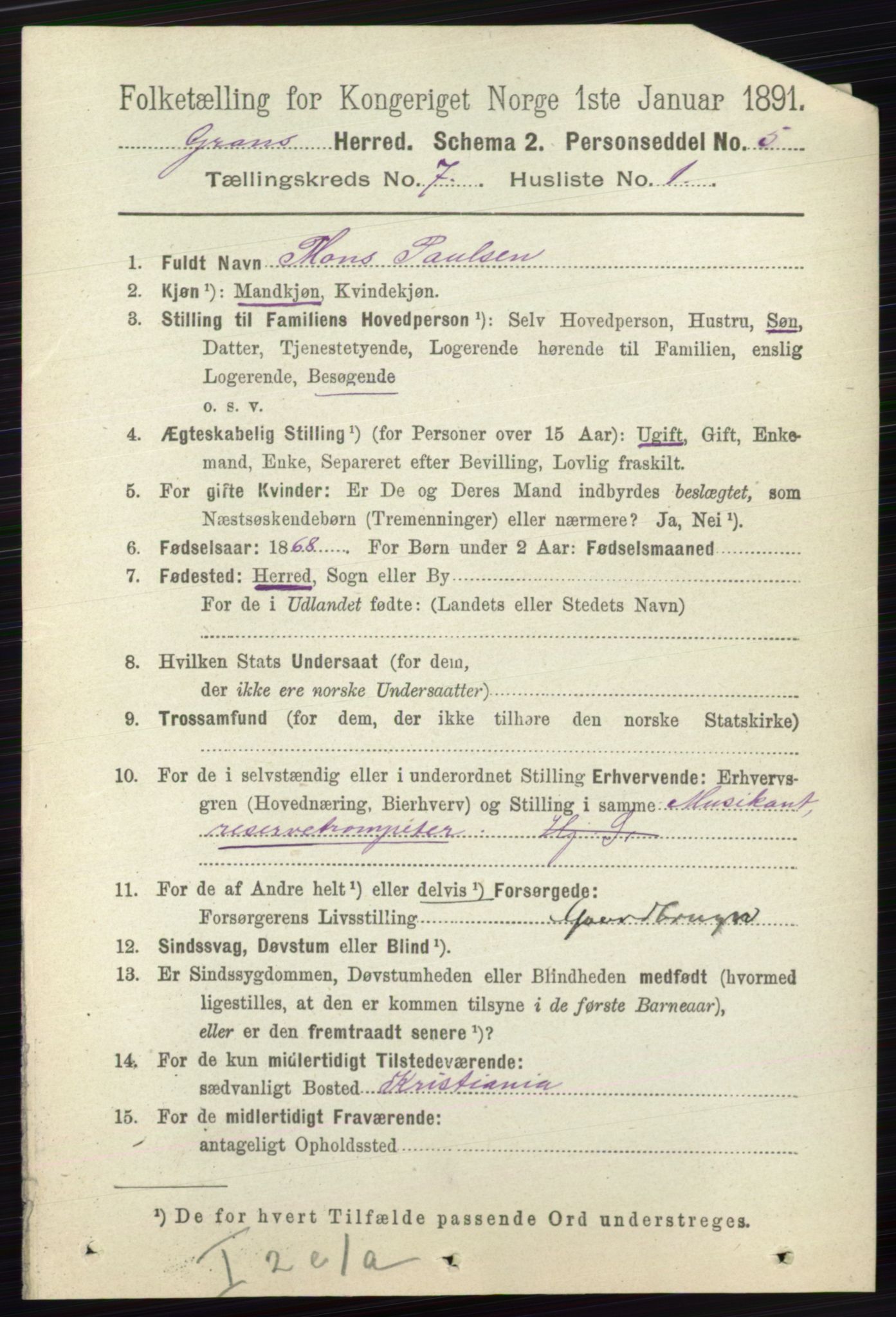 RA, 1891 census for 0534 Gran, 1891, p. 2800