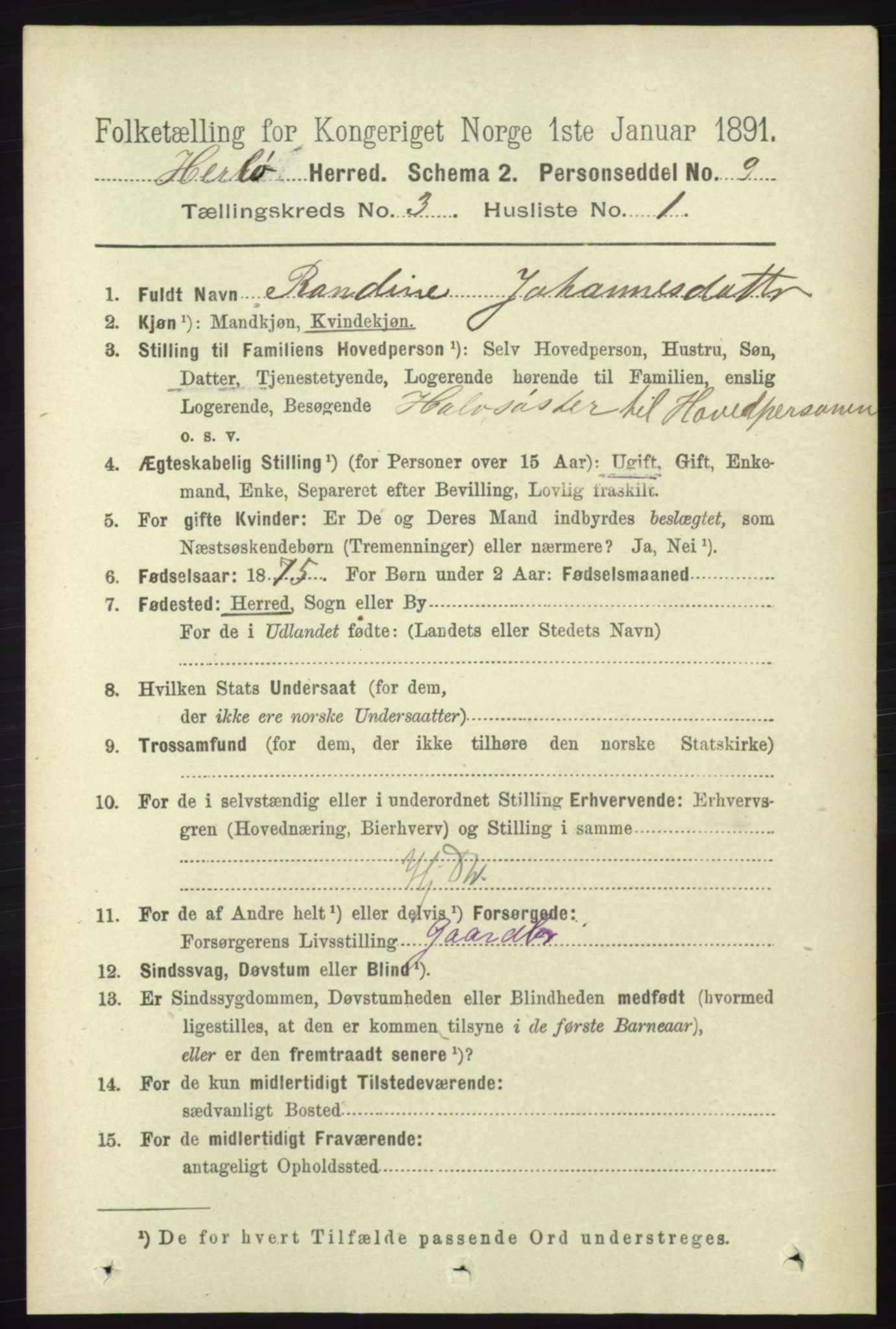 RA, 1891 census for 1258 Herdla, 1891, p. 1090