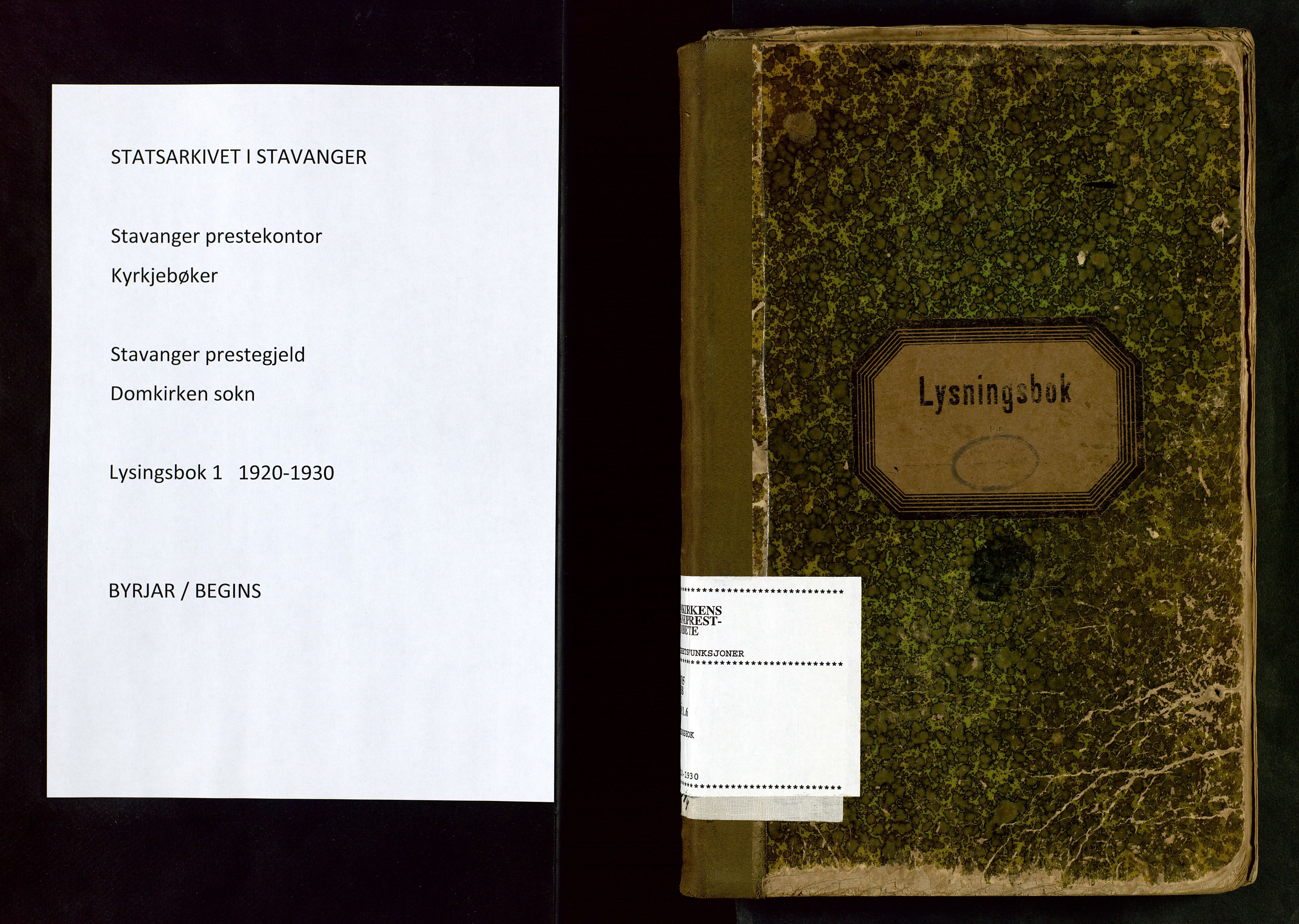 Domkirken sokneprestkontor, AV/SAST-A-101812/001/70/705BB/L0001: Banns register no. 1, 1920-1930