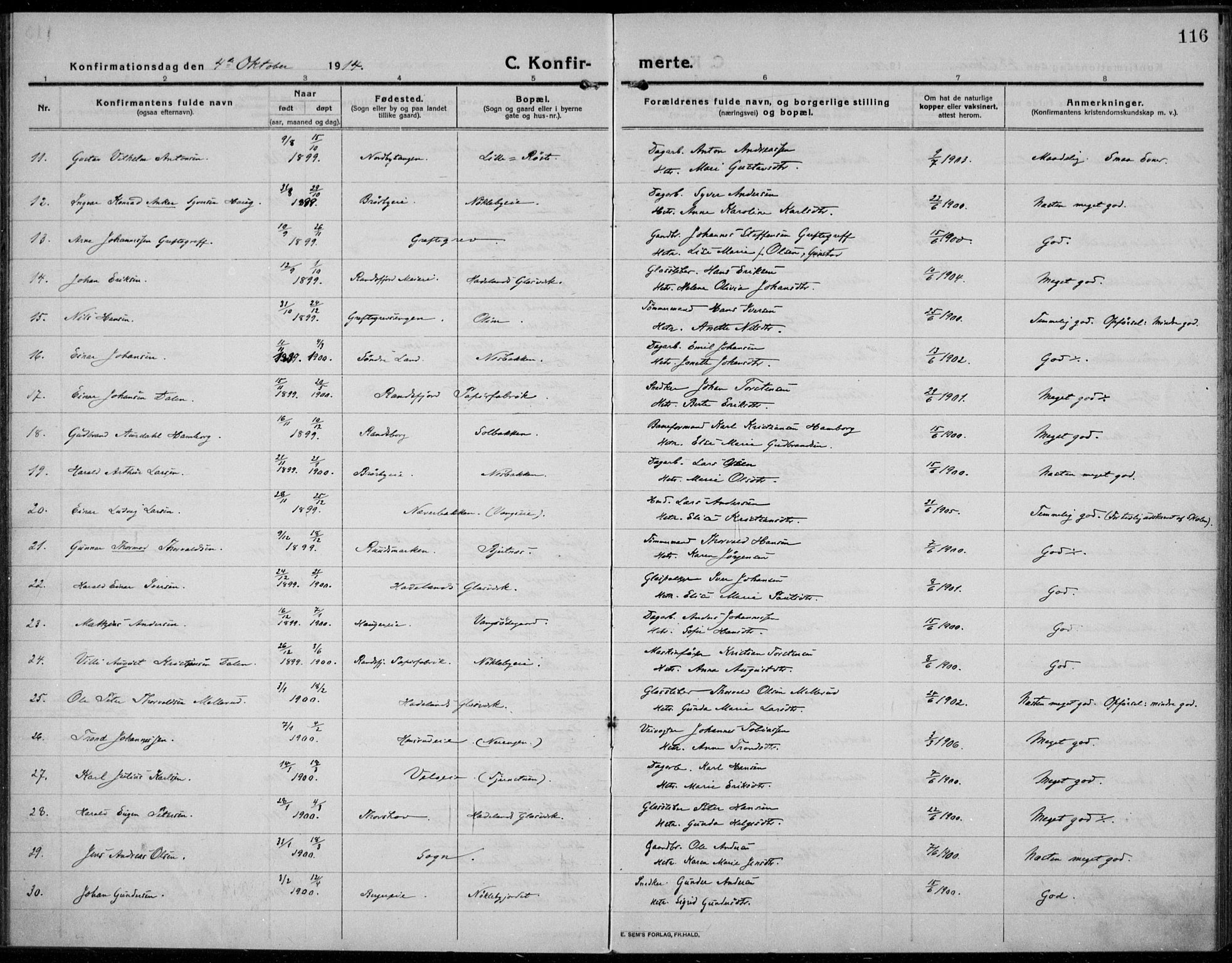 Jevnaker prestekontor, SAH/PREST-116/H/Ha/Haa/L0012: Parish register (official) no. 12, 1914-1924, p. 116