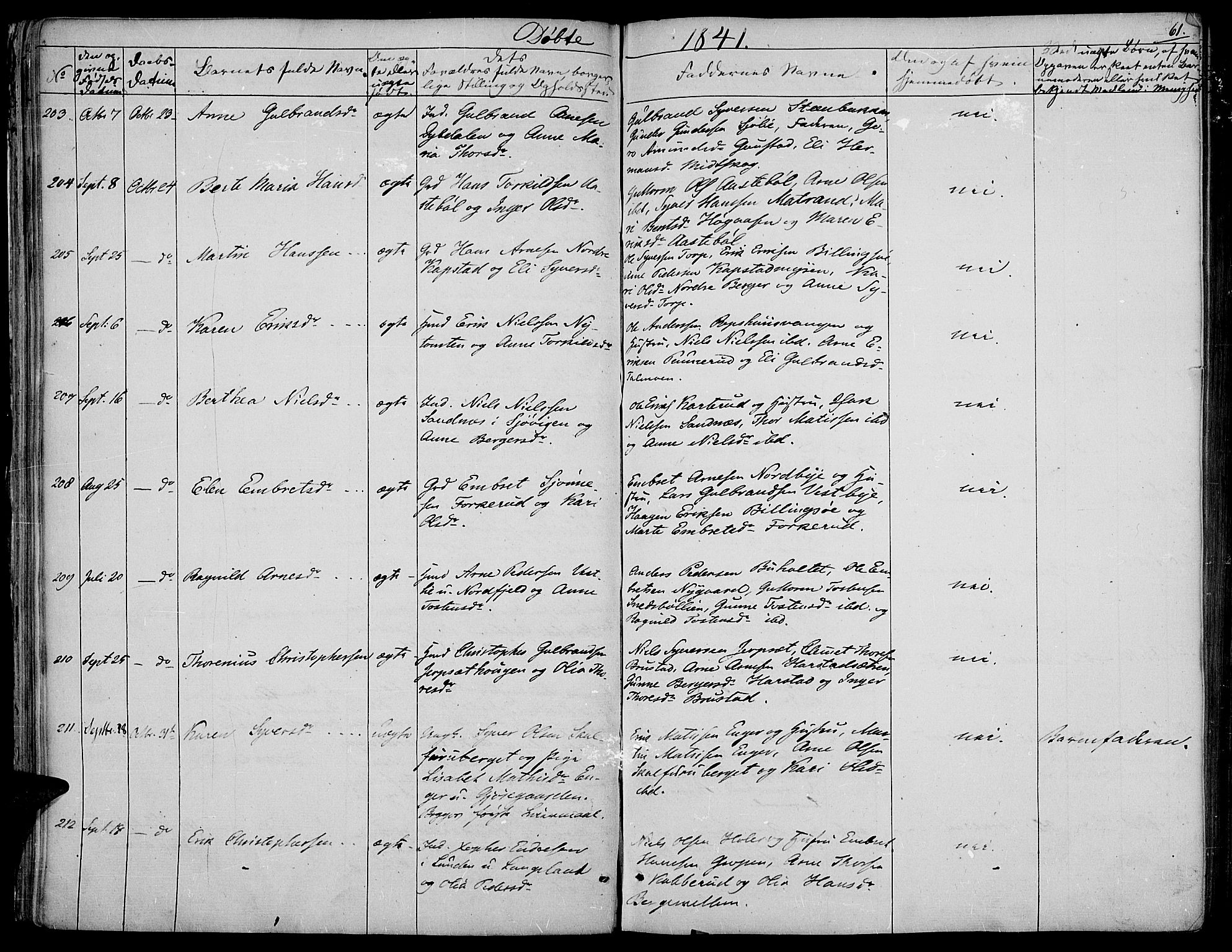 Vinger prestekontor, AV/SAH-PREST-024/H/Ha/Haa/L0008: Parish register (official) no. 8, 1839-1847, p. 61