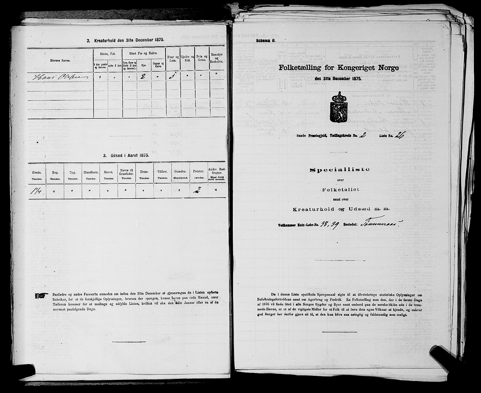 SAKO, 1875 census for 0713P Sande, 1875, p. 332