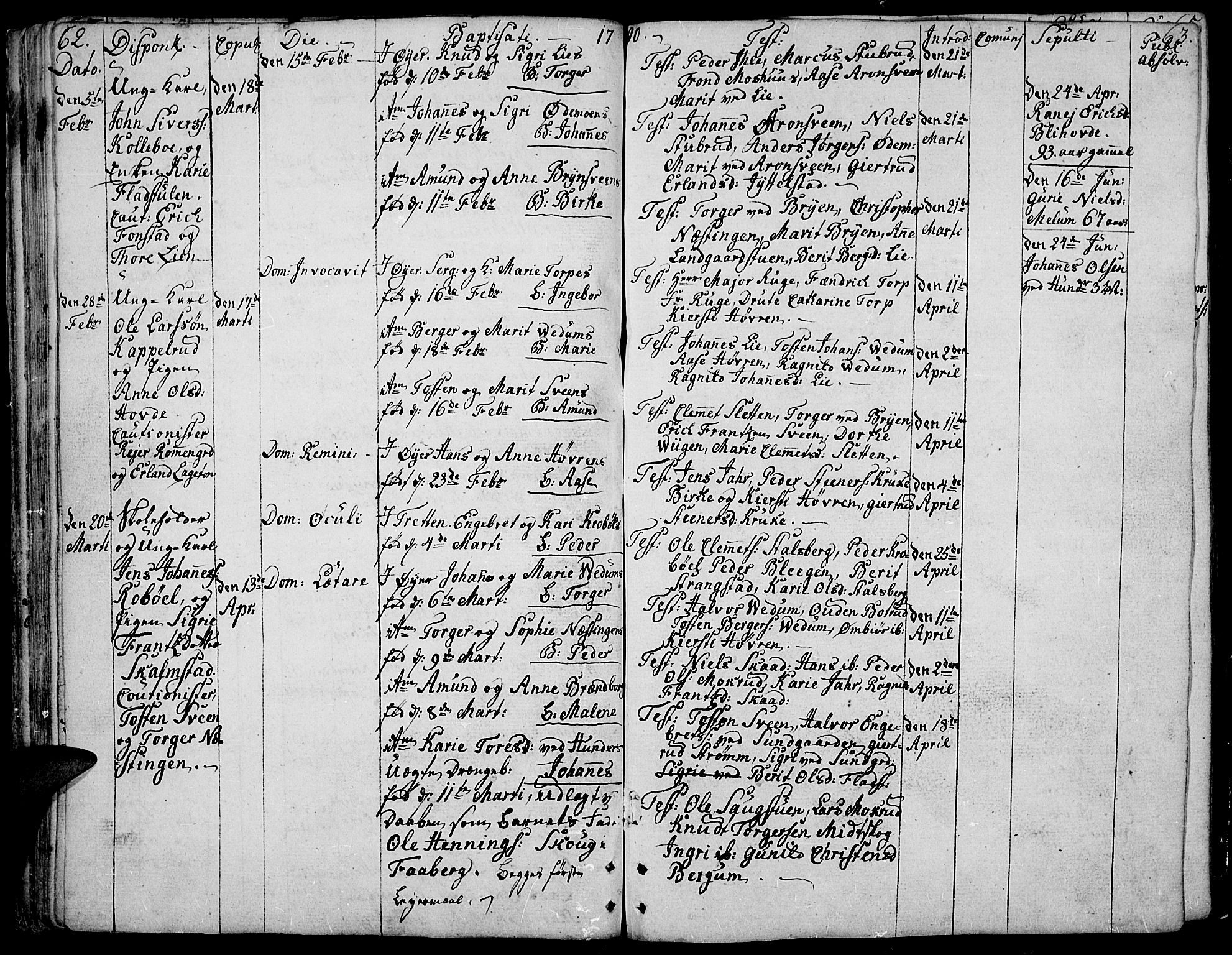 Øyer prestekontor, SAH/PREST-084/H/Ha/Haa/L0003: Parish register (official) no. 3, 1784-1824, p. 62-63