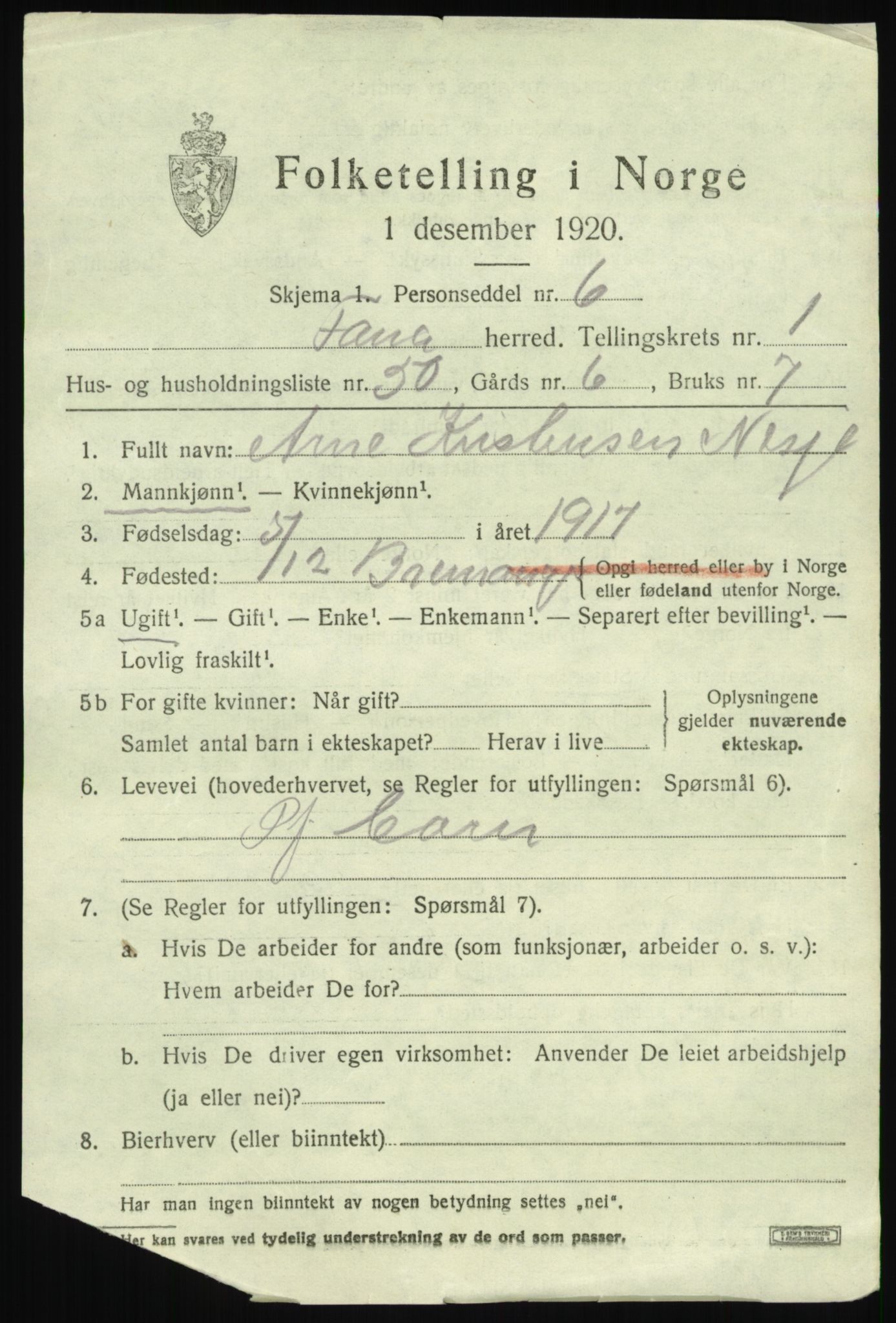 SAB, 1920 census for Fana, 1920, p. 4357