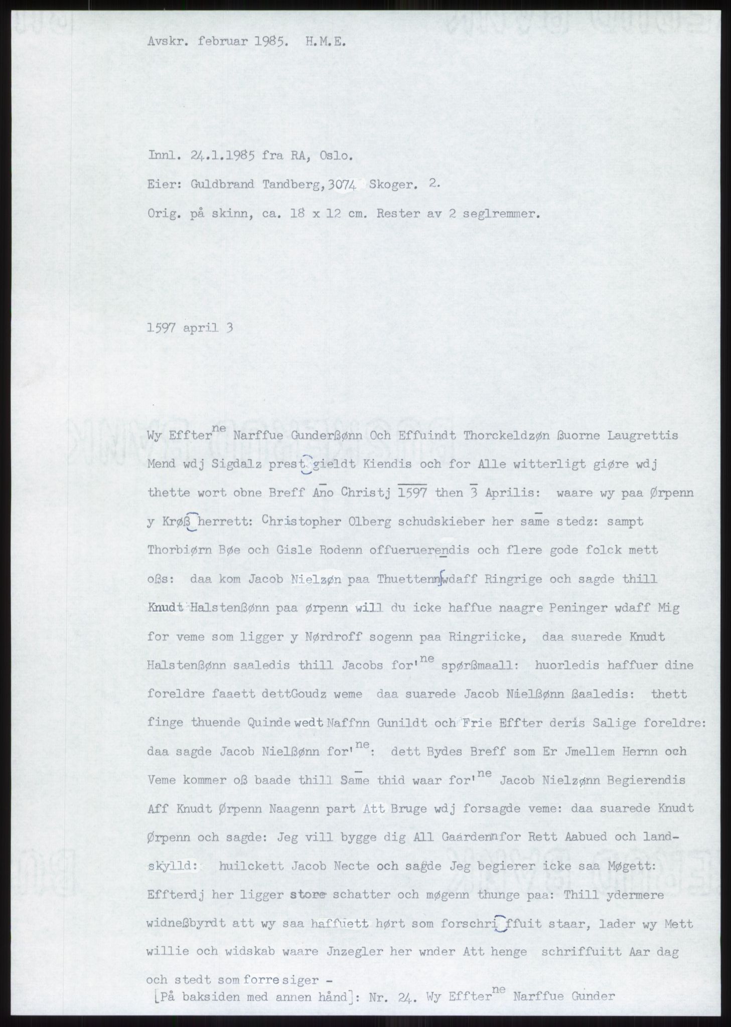 Samlinger til kildeutgivelse, Diplomavskriftsamlingen, RA/EA-4053/H/Ha, p. 341