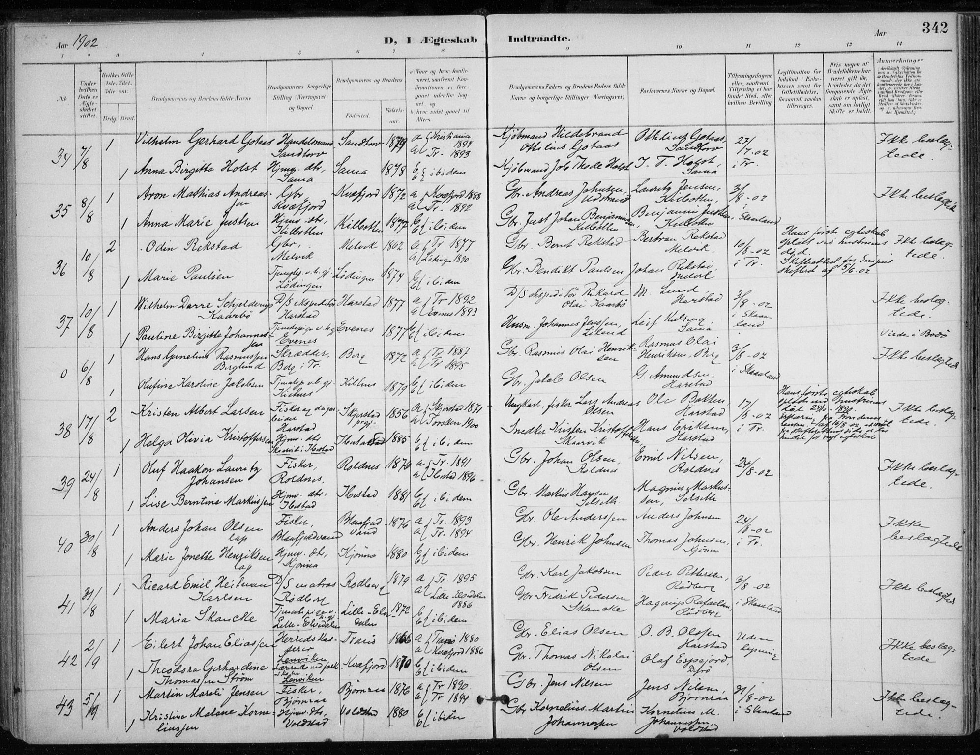 Trondenes sokneprestkontor, SATØ/S-1319/H/Ha/L0017kirke: Parish register (official) no. 17, 1899-1908, p. 342