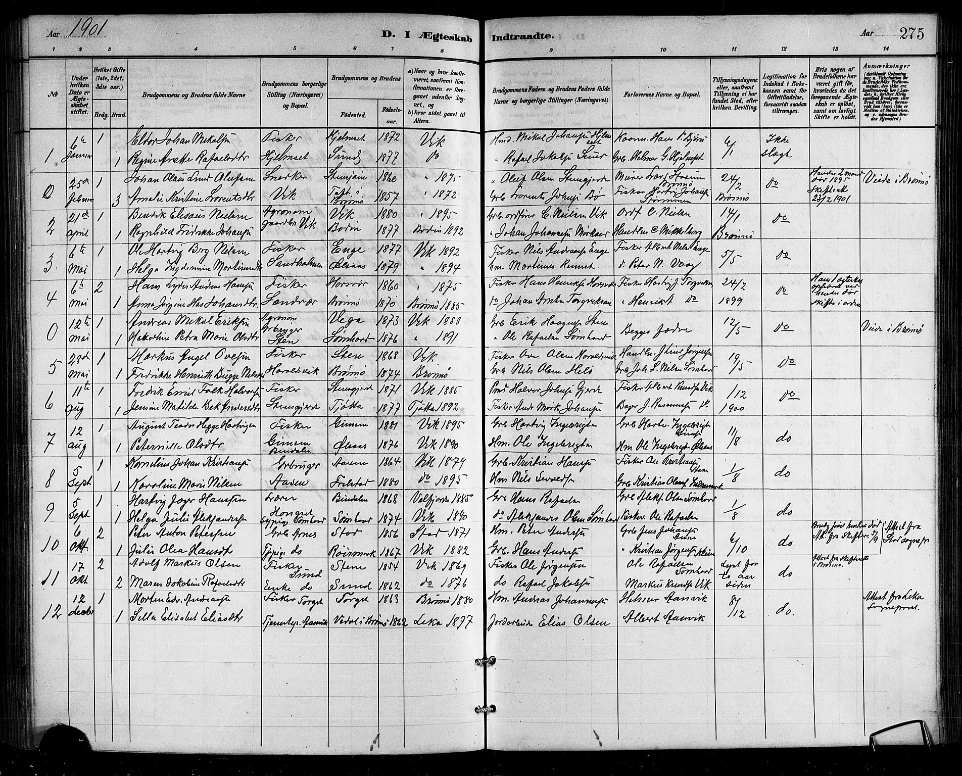 Ministerialprotokoller, klokkerbøker og fødselsregistre - Nordland, SAT/A-1459/812/L0188: Parish register (copy) no. 812C06, 1884-1912, p. 275