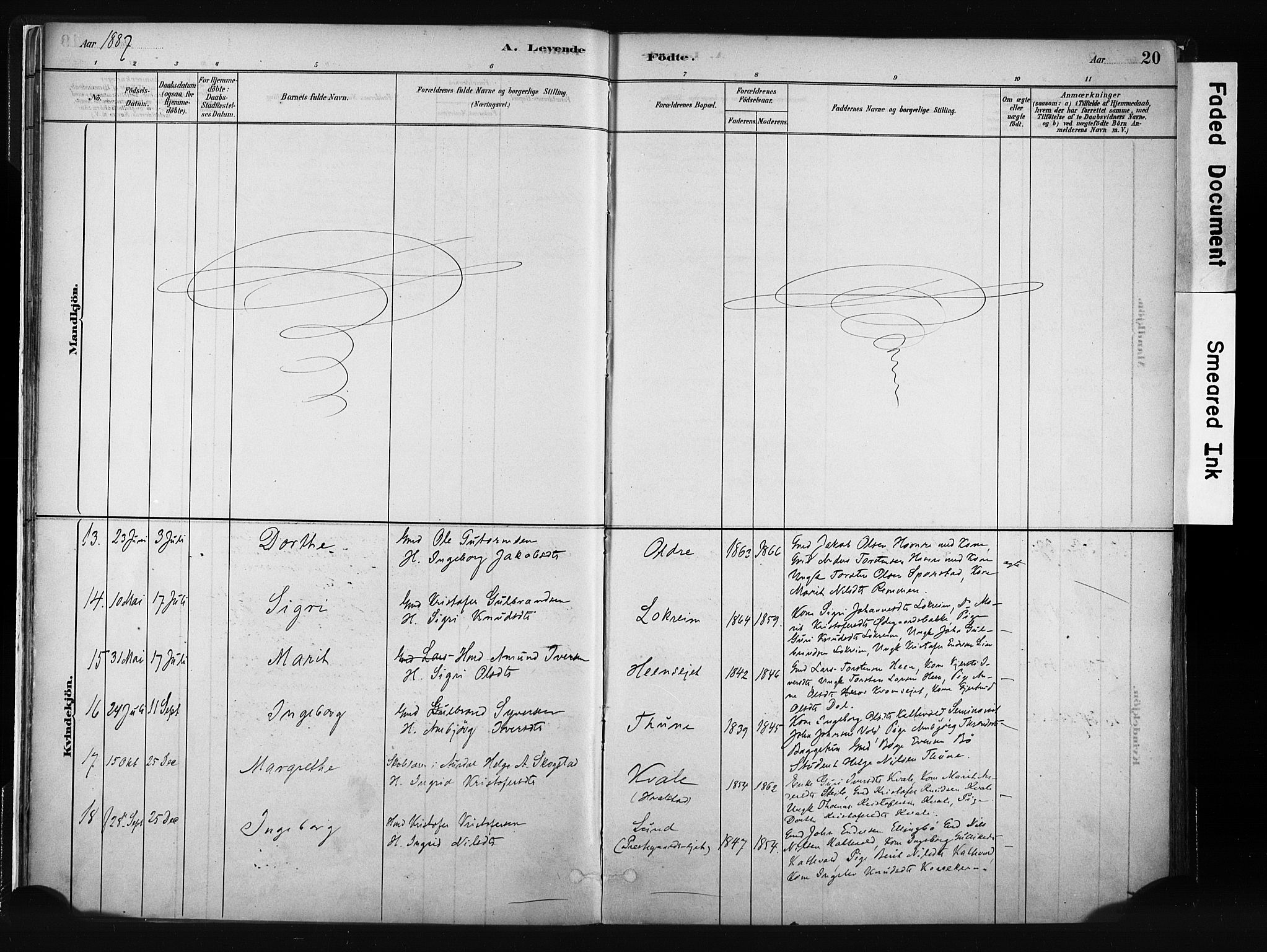 Vang prestekontor, Valdres, SAH/PREST-140/H/Ha/L0008: Parish register (official) no. 8, 1882-1910, p. 20