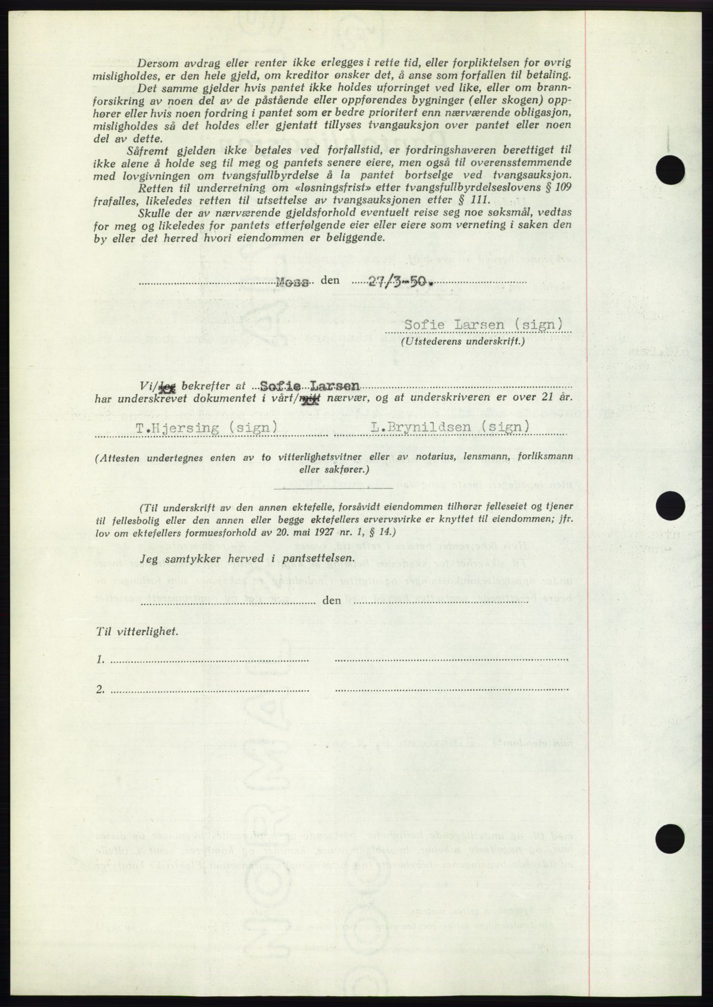 Moss sorenskriveri, AV/SAO-A-10168: Mortgage book no. B24, 1950-1950, Diary no: : 964/1950