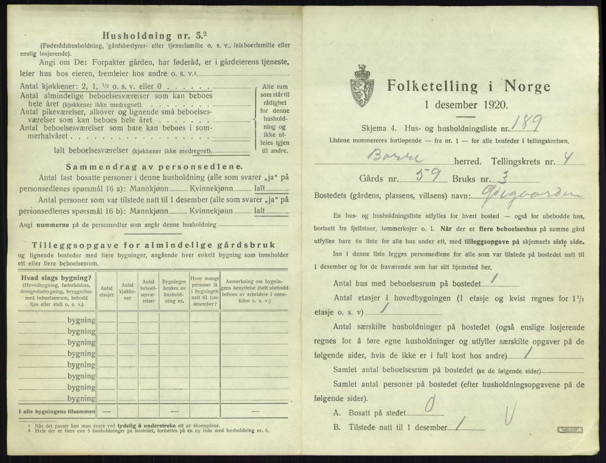 SAKO, 1920 census for Borre, 1920, p. 1368