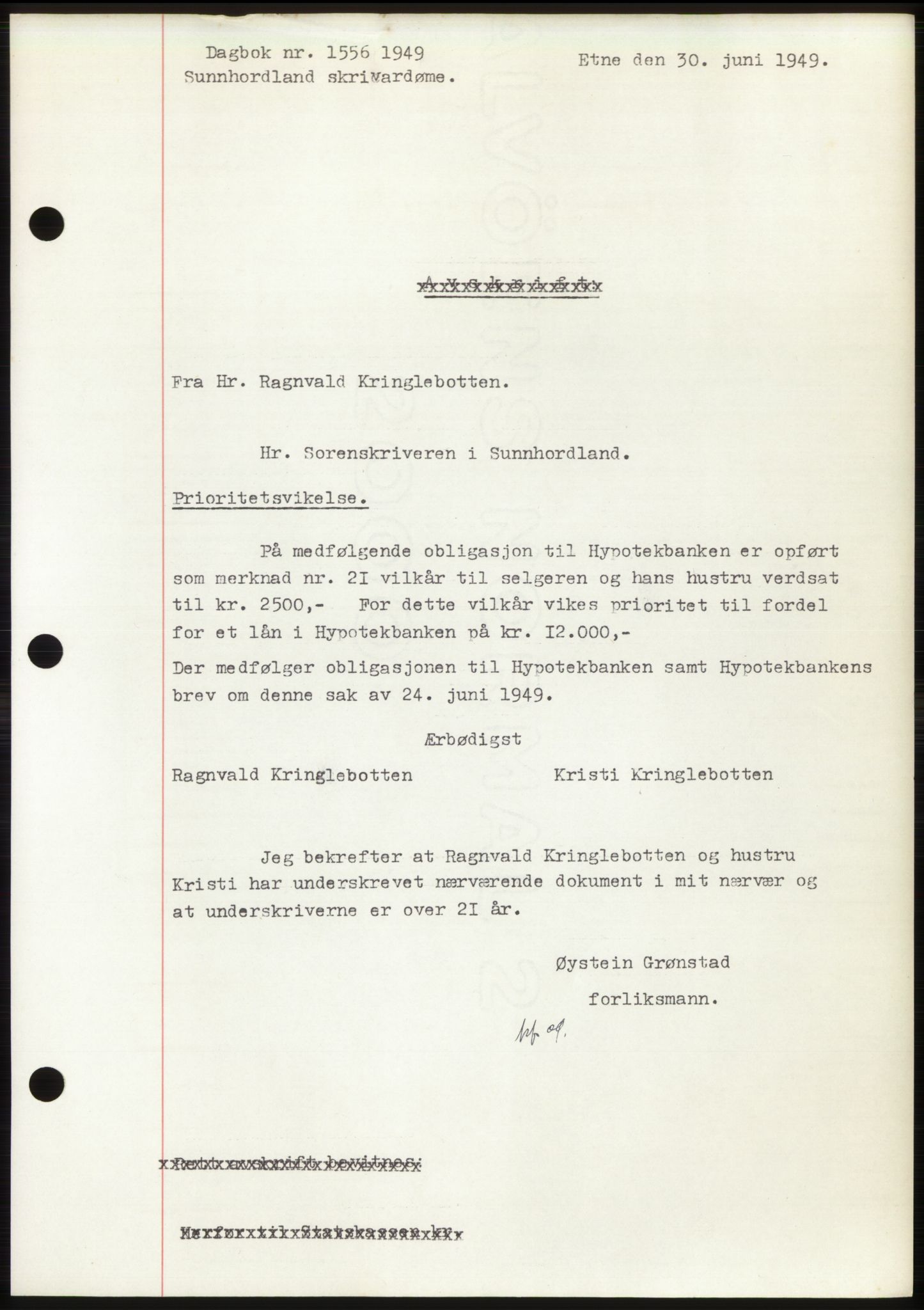 Sunnhordland sorenskrivar, AV/SAB-A-2401: Mortgage book no. B75-79, 1948-1950, Diary no: : 1556/1949