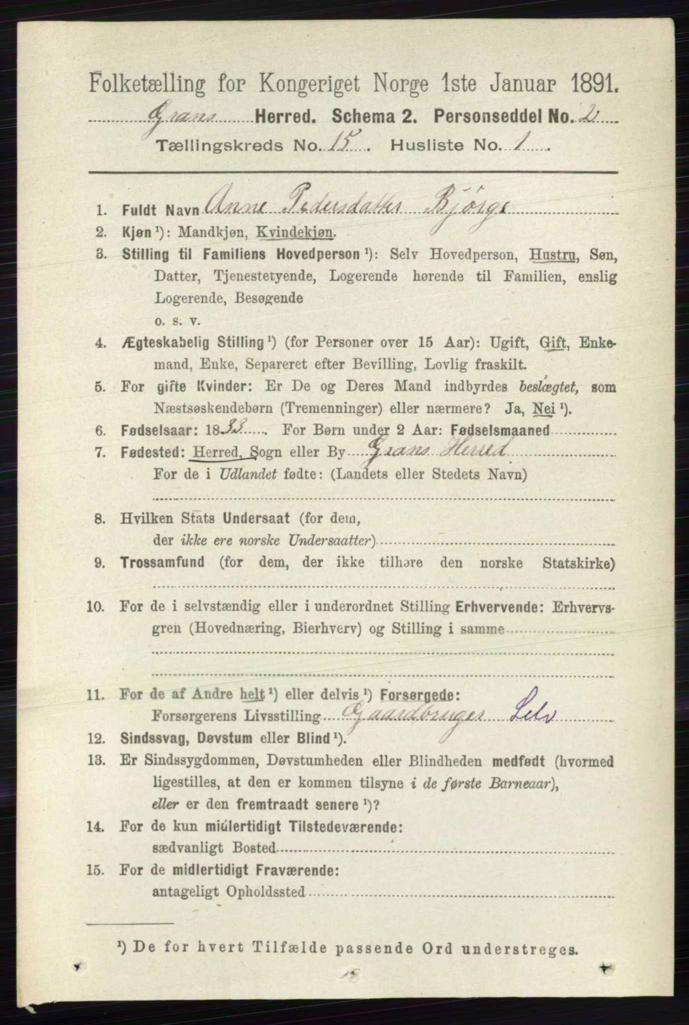 RA, 1891 census for 0534 Gran, 1891, p. 7619