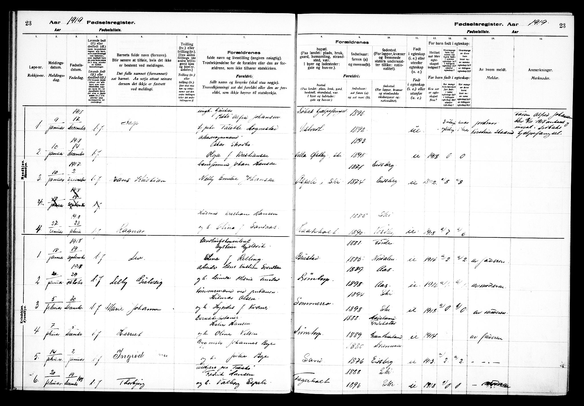 Kråkstad prestekontor Kirkebøker, AV/SAO-A-10125a/J/Jb/L0001: Birth register no. II 1, 1916-1936, p. 23