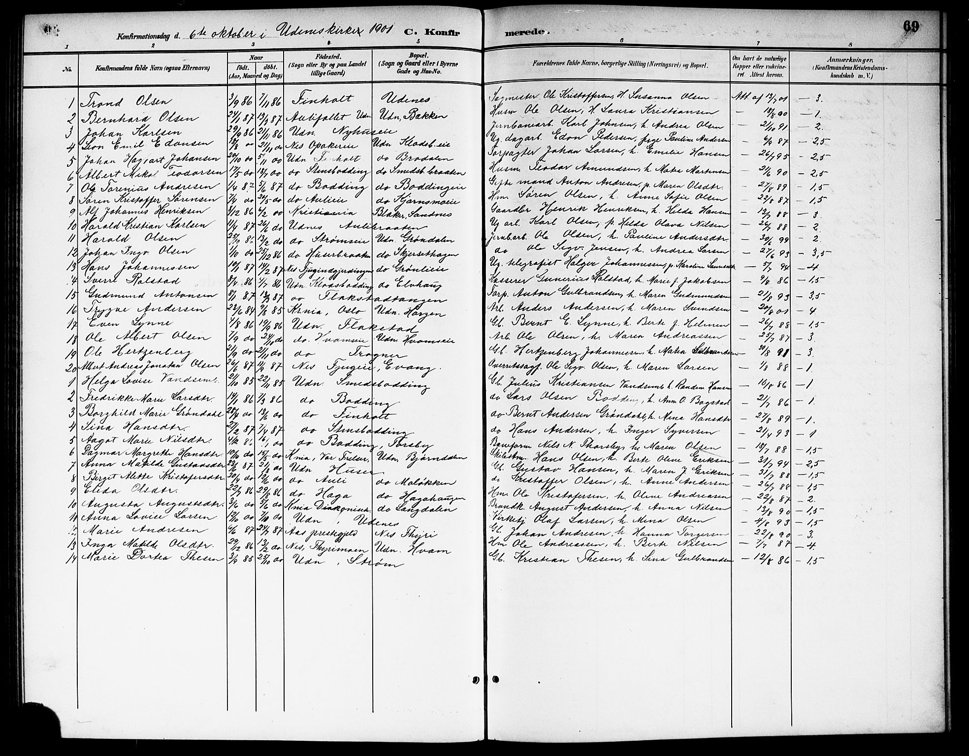 Nes prestekontor Kirkebøker, SAO/A-10410/G/Gb/L0001: Parish register (copy) no. II 1, 1901-1917, p. 69