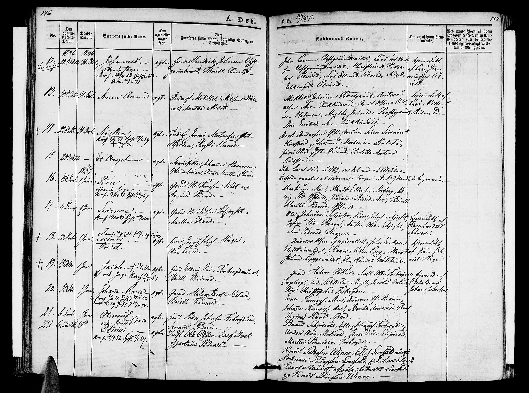 Ministerialprotokoller, klokkerbøker og fødselsregistre - Nord-Trøndelag, SAT/A-1458/723/L0238: Parish register (official) no. 723A07, 1831-1840, p. 186-187