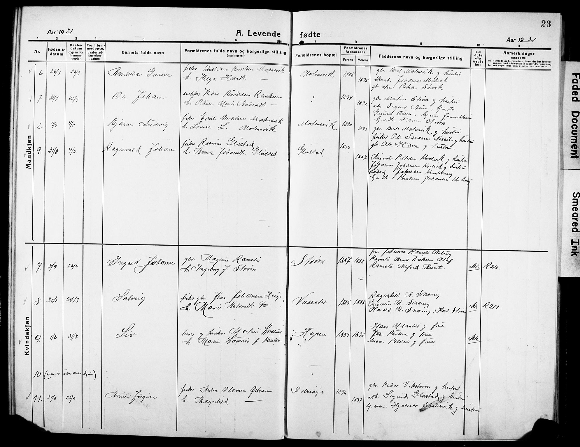 Ministerialprotokoller, klokkerbøker og fødselsregistre - Sør-Trøndelag, SAT/A-1456/634/L0543: Parish register (copy) no. 634C05, 1917-1928, p. 23