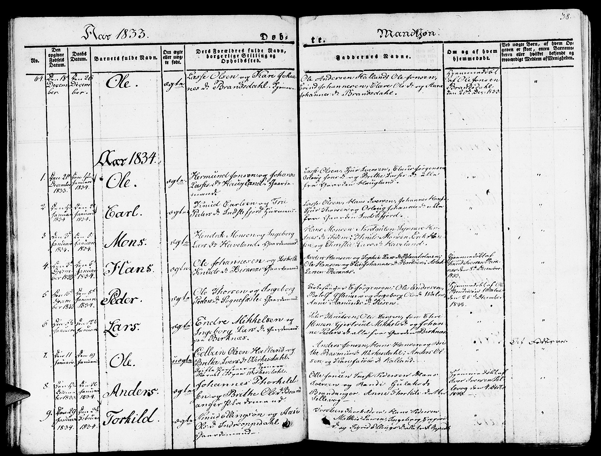 Gulen sokneprestembete, SAB/A-80201/H/Haa/Haaa/L0019: Parish register (official) no. A 19, 1826-1836, p. 38