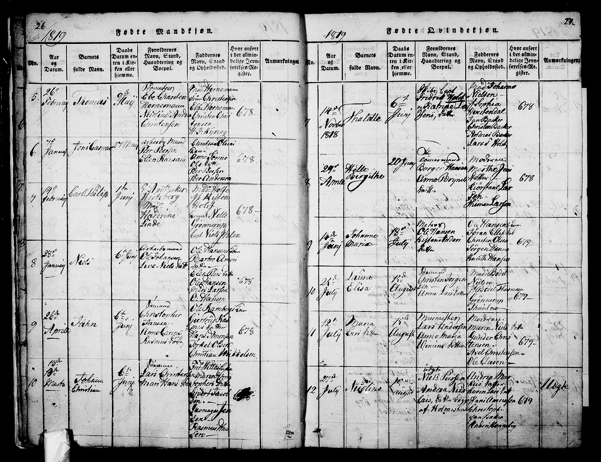 Holmestrand kirkebøker, AV/SAKO-A-346/G/Ga/L0001: Parish register (copy) no. 1, 1814-1848, p. 26-27