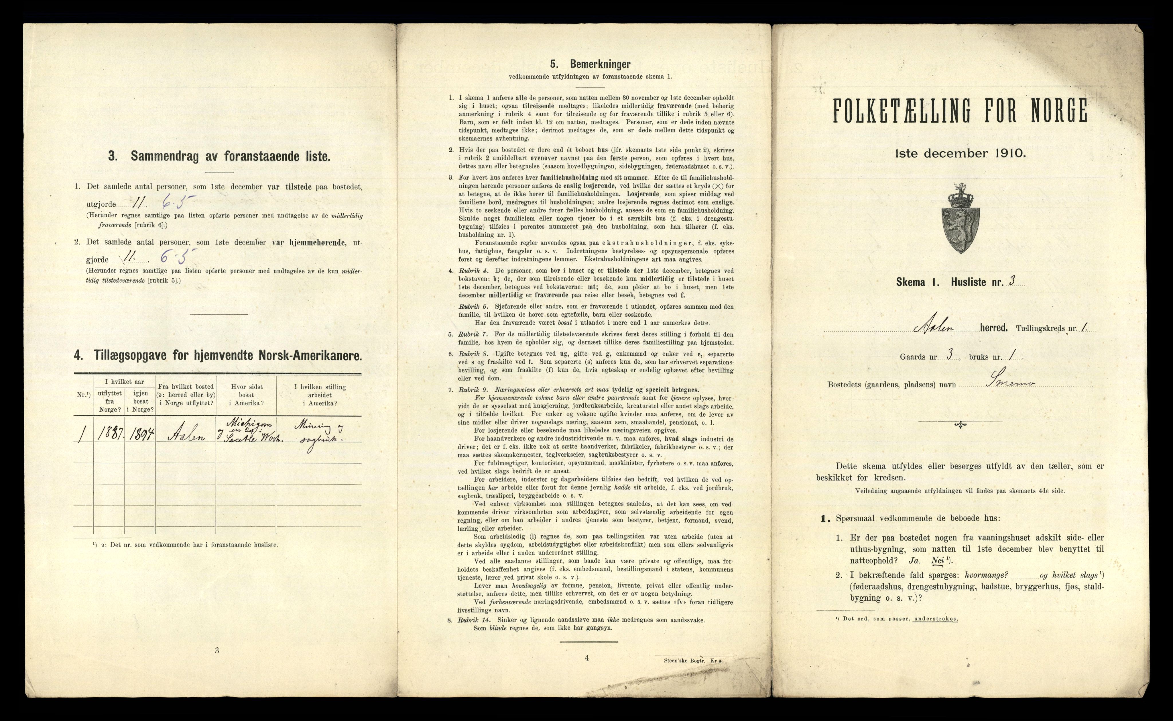 RA, 1910 census for Ålen, 1910, p. 39