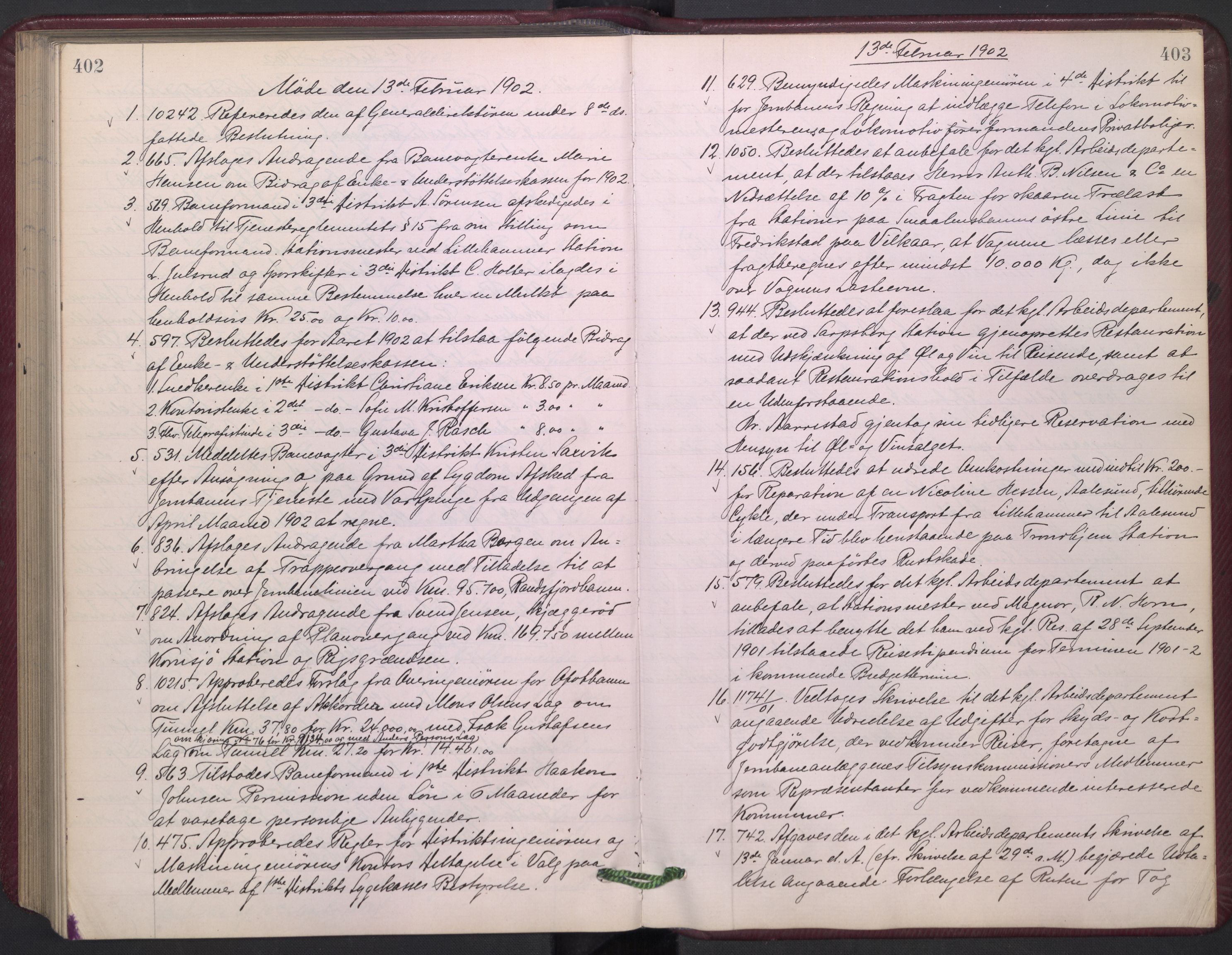 Norges statsbaner, Administrasjons- økonomi- og personalavdelingen, AV/RA-S-3412/A/Aa/L0005: Forhandlingsprotokoll, 1900-1902, p. 402-403