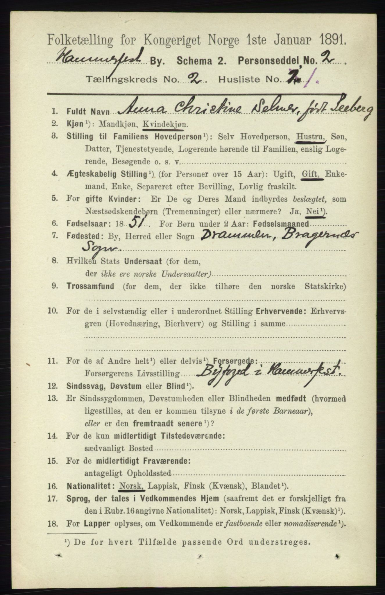 RA, 1891 census for 2001 Hammerfest, 1891, p. 273