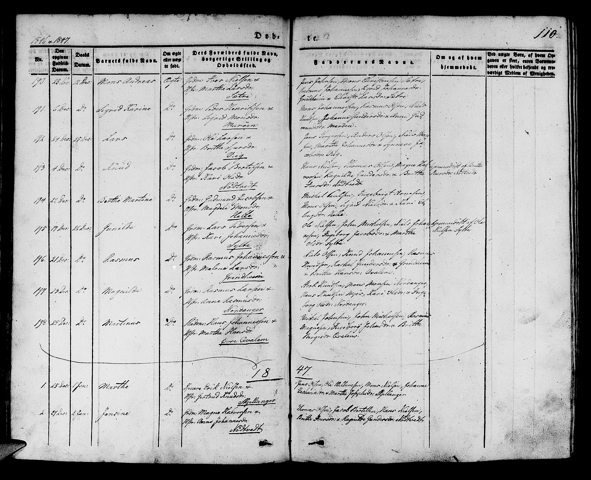 Manger sokneprestembete, AV/SAB-A-76801/H/Haa: Parish register (official) no. A 5, 1839-1848, p. 110