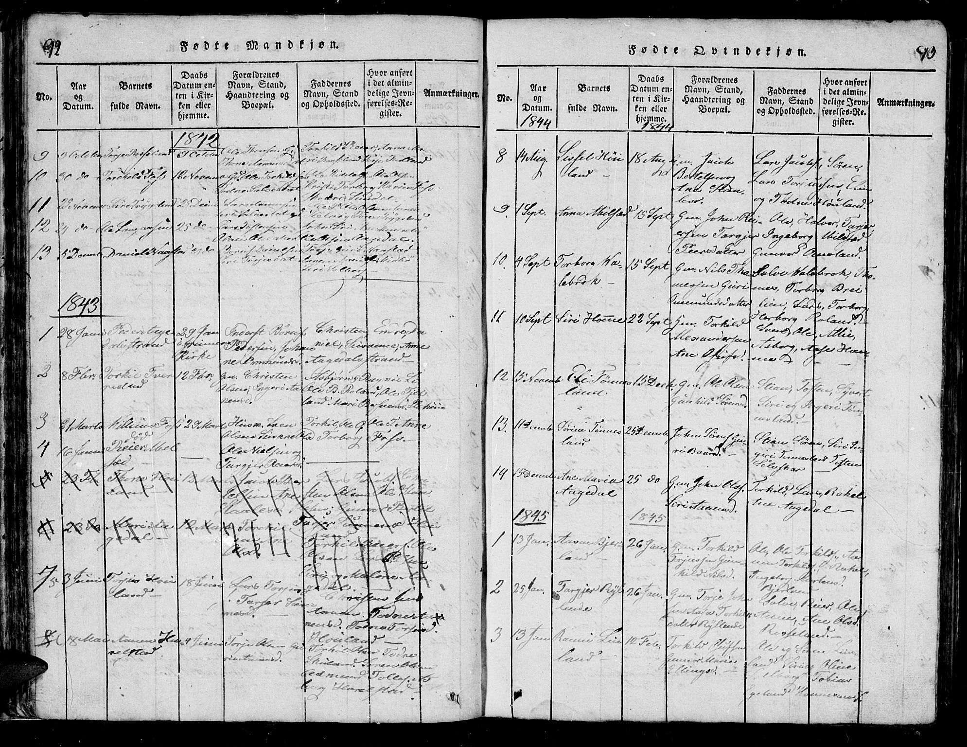 Bjelland sokneprestkontor, SAK/1111-0005/F/Fb/Fba/L0003: Parish register (copy) no. B 3, 1816-1870, p. 92-93