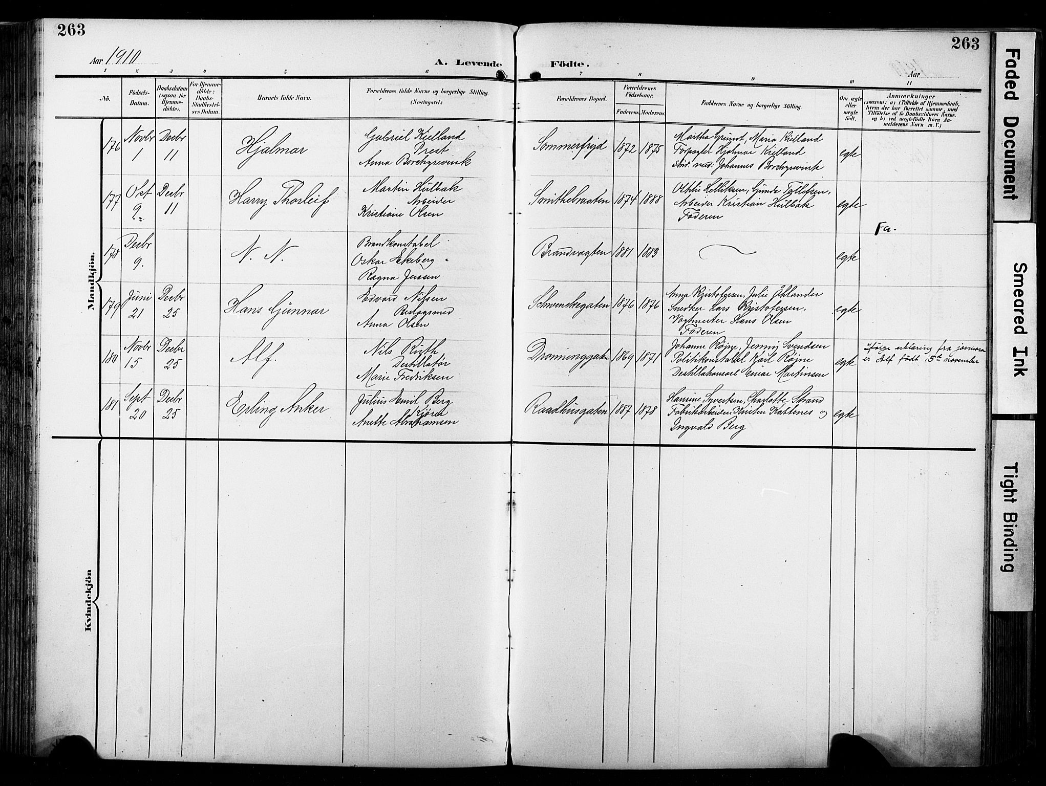 Bragernes kirkebøker, SAKO/A-6/F/Fb/L0009: Parish register (official) no. II 9, 1902-1911, p. 263