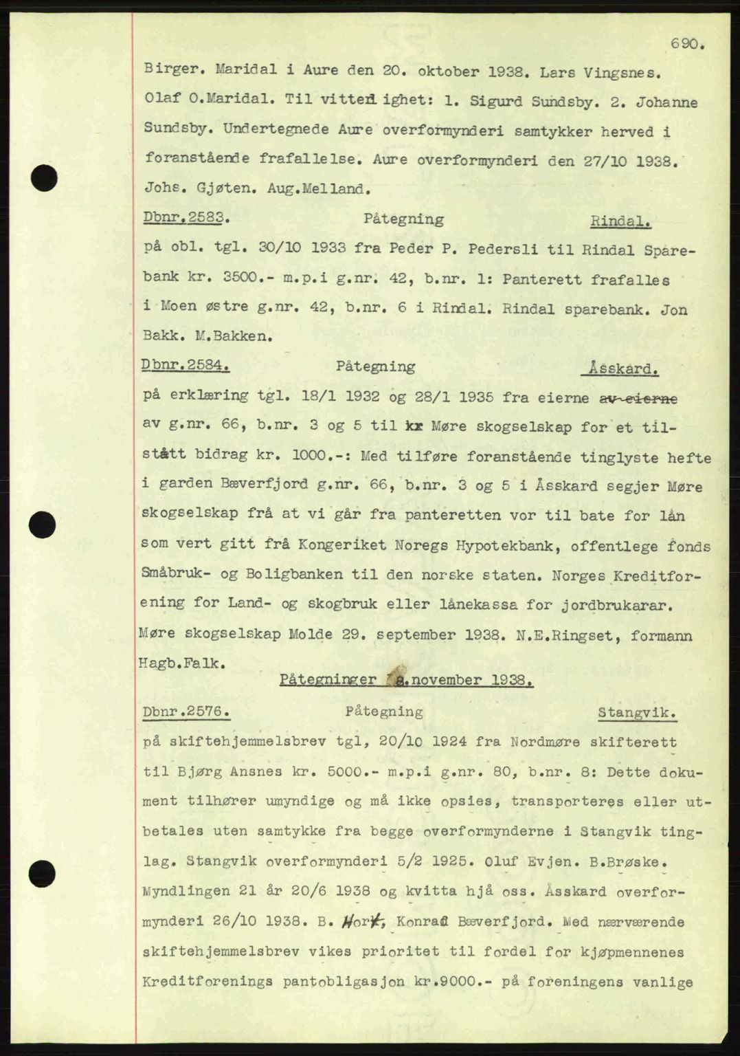 Nordmøre sorenskriveri, AV/SAT-A-4132/1/2/2Ca: Mortgage book no. C80, 1936-1939, Diary no: : 2583/1938