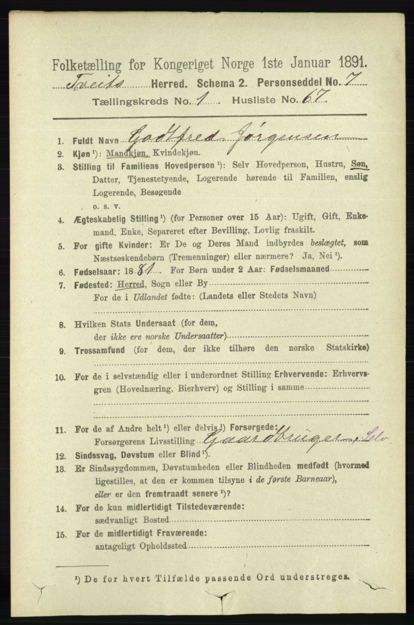 RA, 1891 census for 1013 Tveit, 1891, p. 408