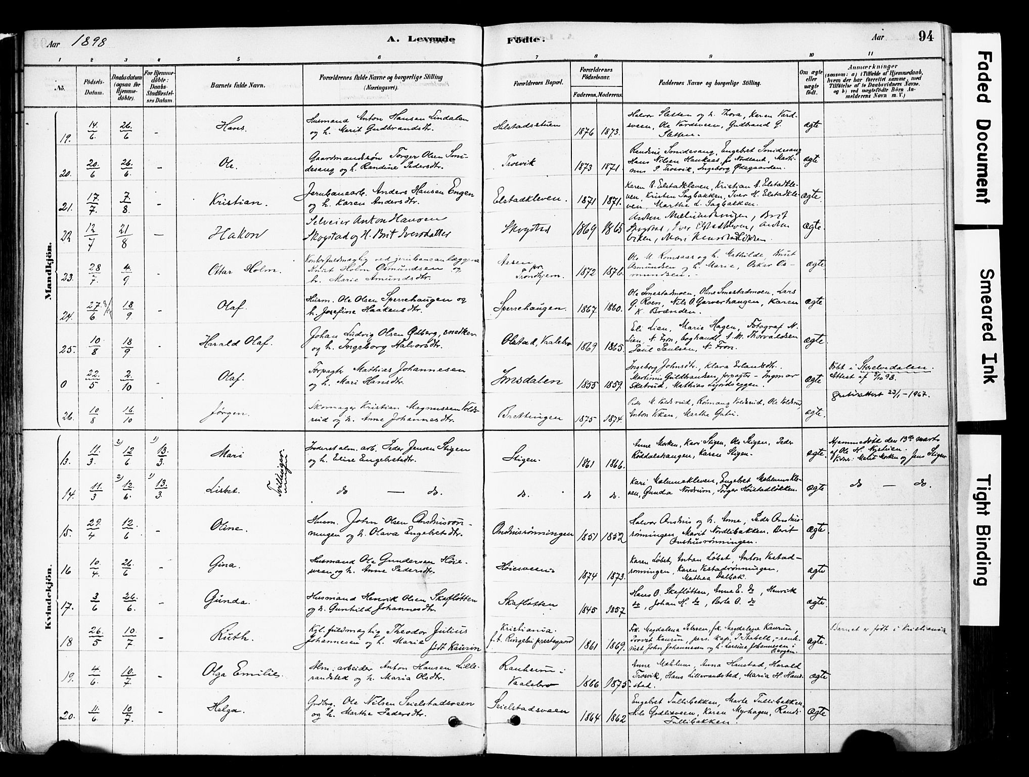 Ringebu prestekontor, AV/SAH-PREST-082/H/Ha/Haa/L0008: Parish register (official) no. 8, 1878-1898, p. 94