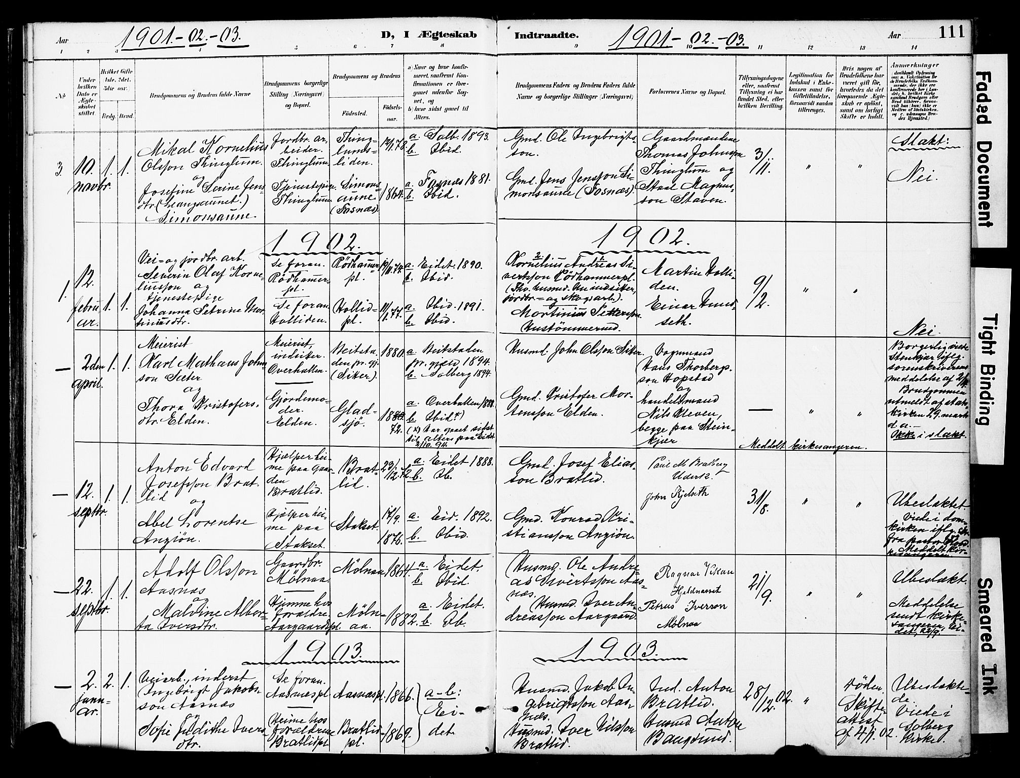 Ministerialprotokoller, klokkerbøker og fødselsregistre - Nord-Trøndelag, SAT/A-1458/742/L0409: Parish register (official) no. 742A02, 1891-1905, p. 111