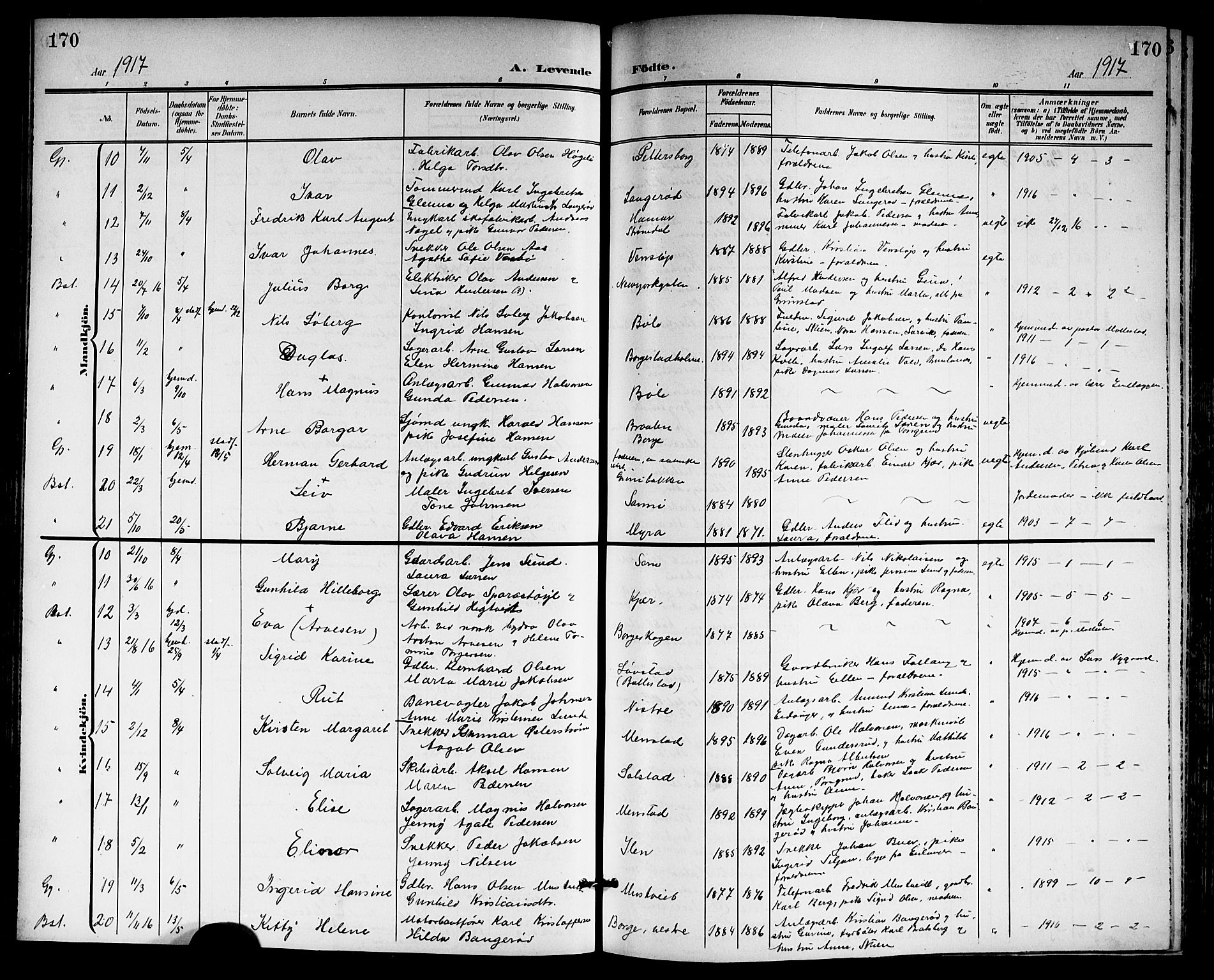 Gjerpen kirkebøker, SAKO/A-265/G/Ga/L0003: Parish register (copy) no. I 3, 1901-1919, p. 170