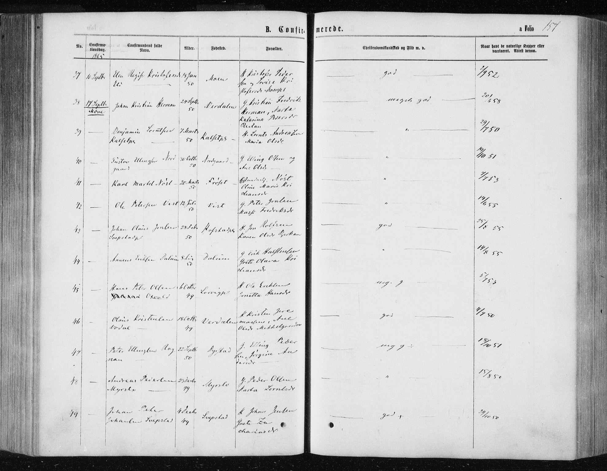 Ministerialprotokoller, klokkerbøker og fødselsregistre - Nord-Trøndelag, AV/SAT-A-1458/735/L0345: Parish register (official) no. 735A08 /1, 1863-1872, p. 157