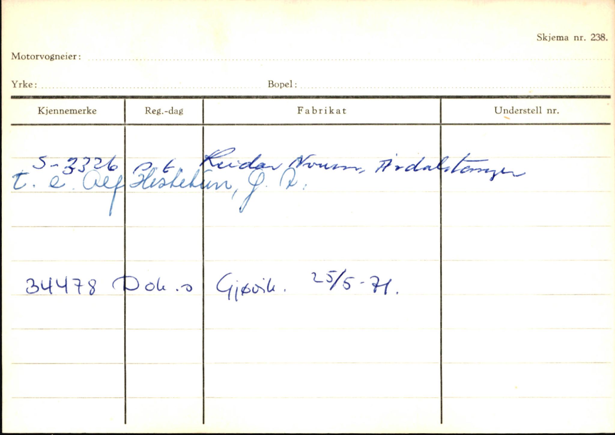 Statens vegvesen, Sogn og Fjordane vegkontor, SAB/A-5301/4/F/L0146: Registerkort Årdal R-Å samt diverse kort, 1945-1975, p. 1403