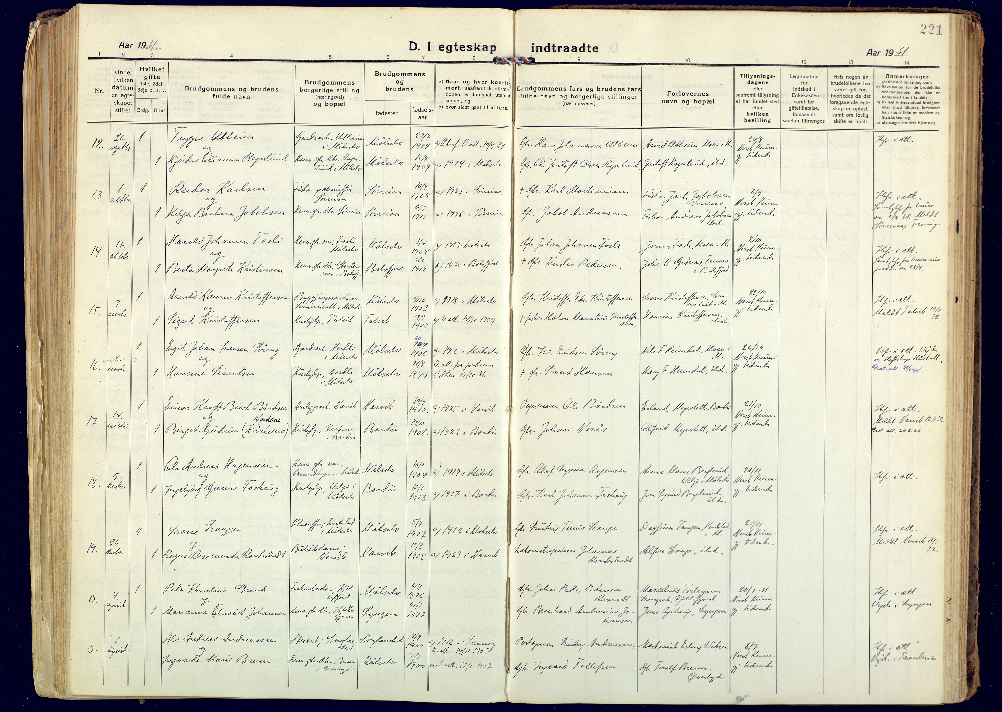 Målselv sokneprestembete, AV/SATØ-S-1311/G/Ga/Gaa/L0014kirke: Parish register (official) no. 14, 1919-1932, p. 221