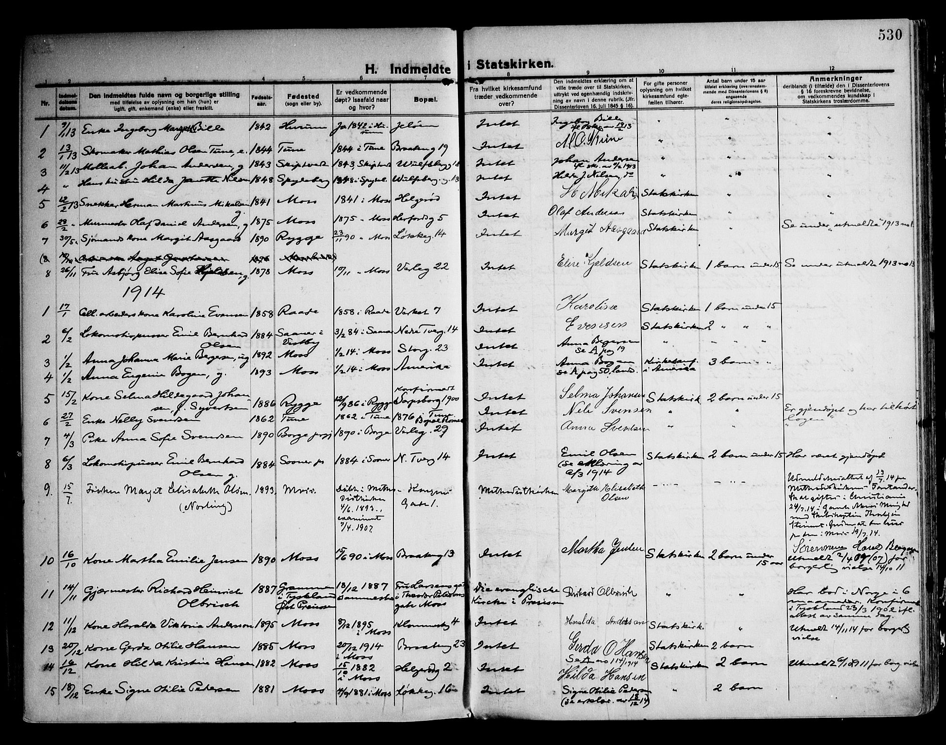 Moss prestekontor Kirkebøker, AV/SAO-A-2003/F/Fb/L0005: Parish register (official) no. II 5, 1913-1923, p. 530