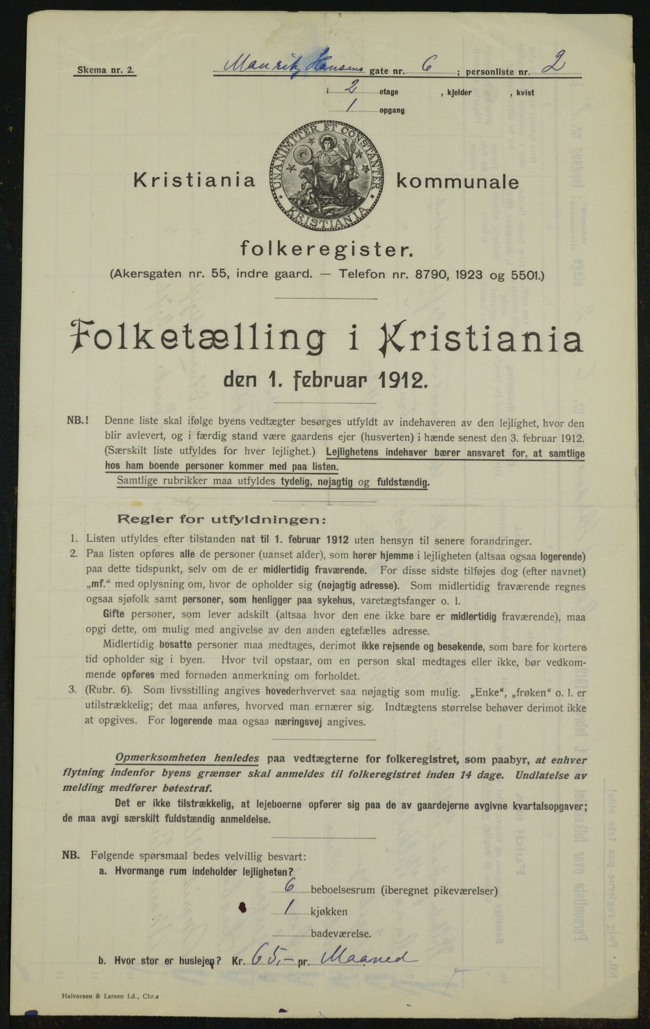 OBA, Municipal Census 1912 for Kristiania, 1912, p. 65418