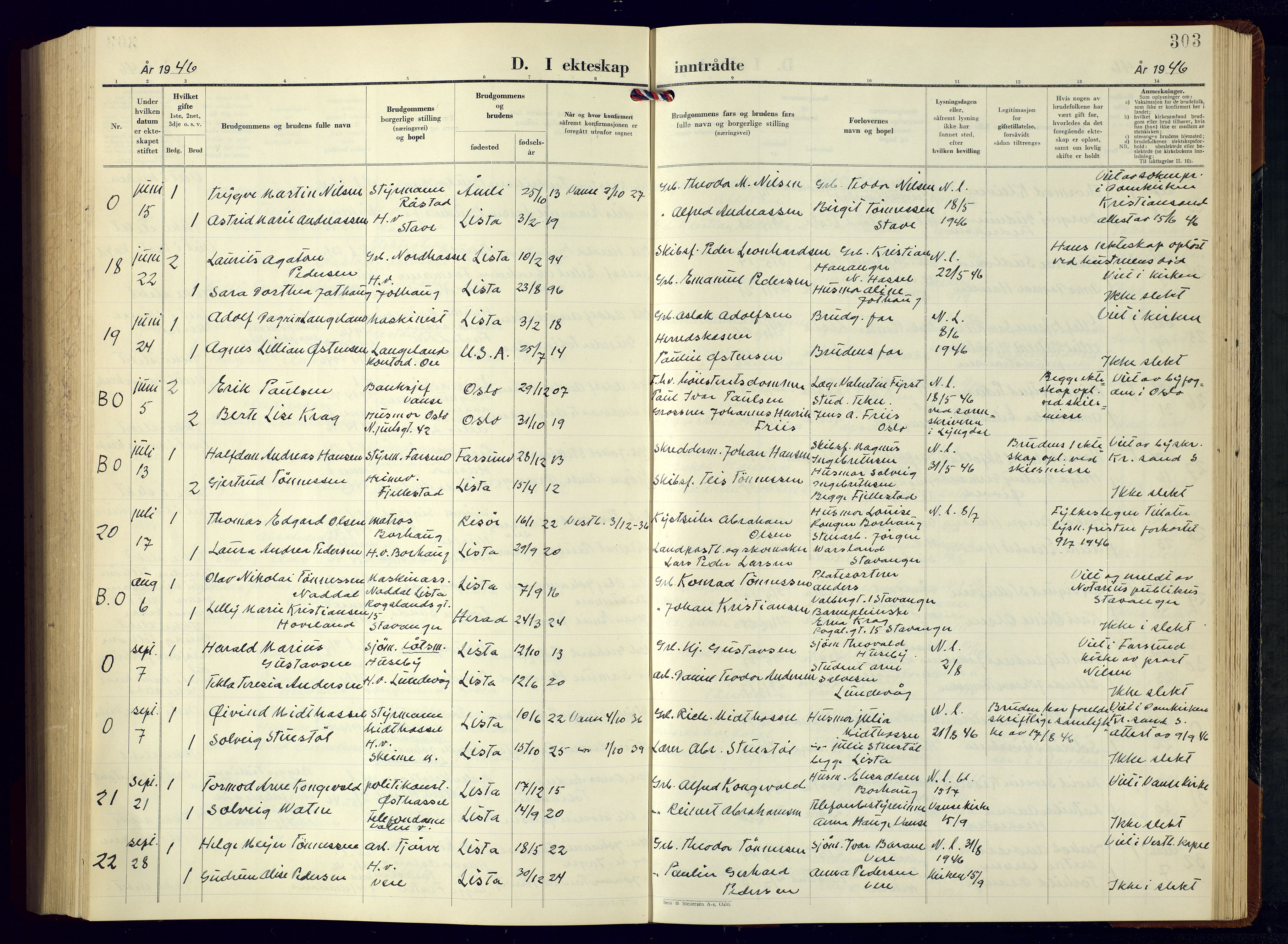Lista sokneprestkontor, SAK/1111-0027/F/Fb/L0007: Parish register (copy) no. B 7, 1943-1970, p. 303