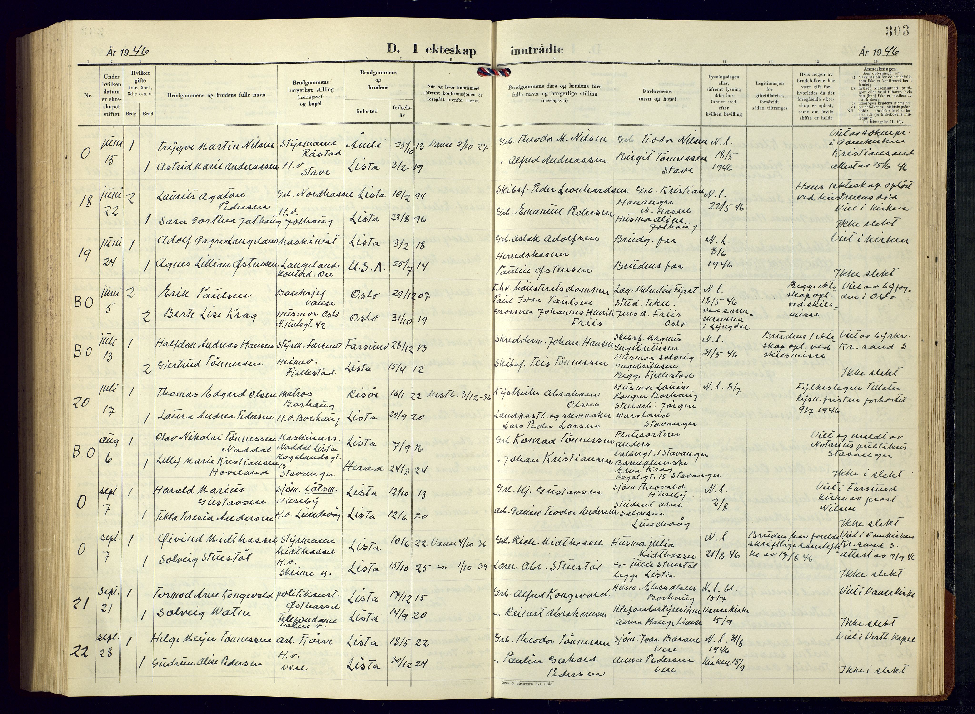 Lista sokneprestkontor, AV/SAK-1111-0027/F/Fb/L0007: Parish register (copy) no. B 7, 1943-1970, p. 303