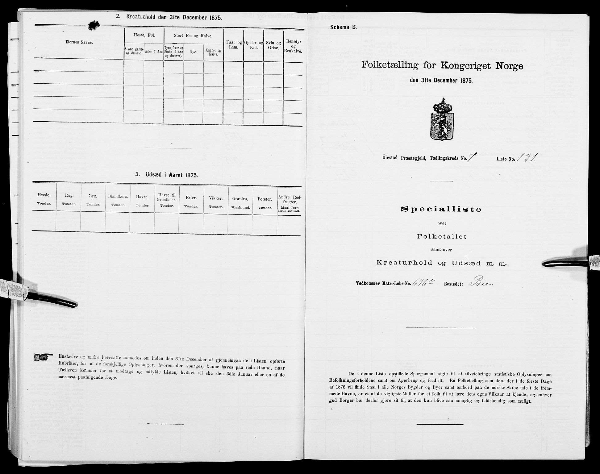 SAK, 1875 census for 0920P Øyestad, 1875, p. 1109